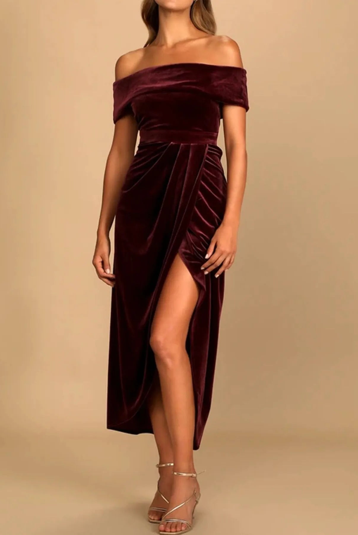 Off-Shoulder Wrap Dress with Side Slit-Dresses-Krush Kandy, Women's Online Fashion Boutique Located in Phoenix, Arizona (Scottsdale Area)