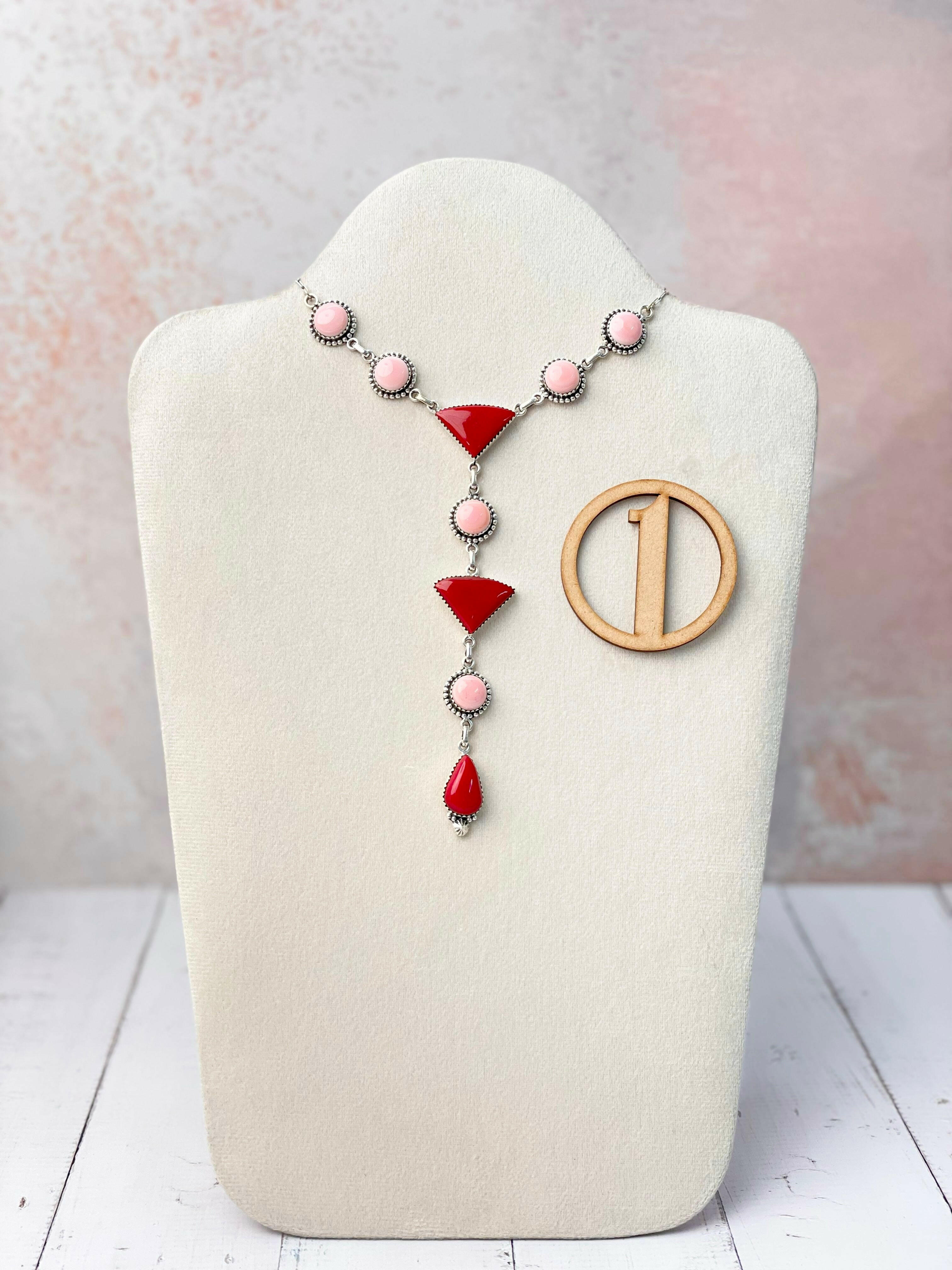 Red Rosarita & Pink Conch Cluster Necklace-Necklaces-Krush Kandy, Women's Online Fashion Boutique Located in Phoenix, Arizona (Scottsdale Area)