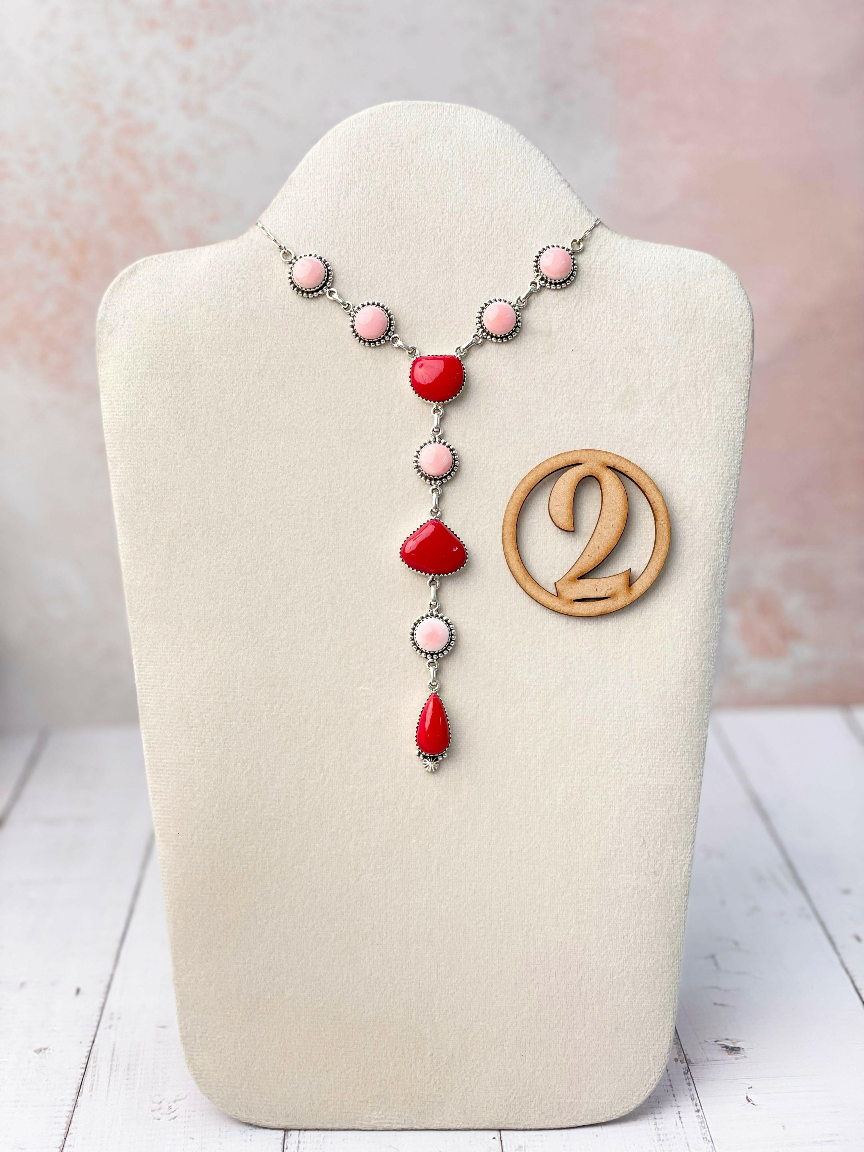 Red Rosarita & Pink Conch Cluster Necklace-Necklaces-Krush Kandy, Women's Online Fashion Boutique Located in Phoenix, Arizona (Scottsdale Area)