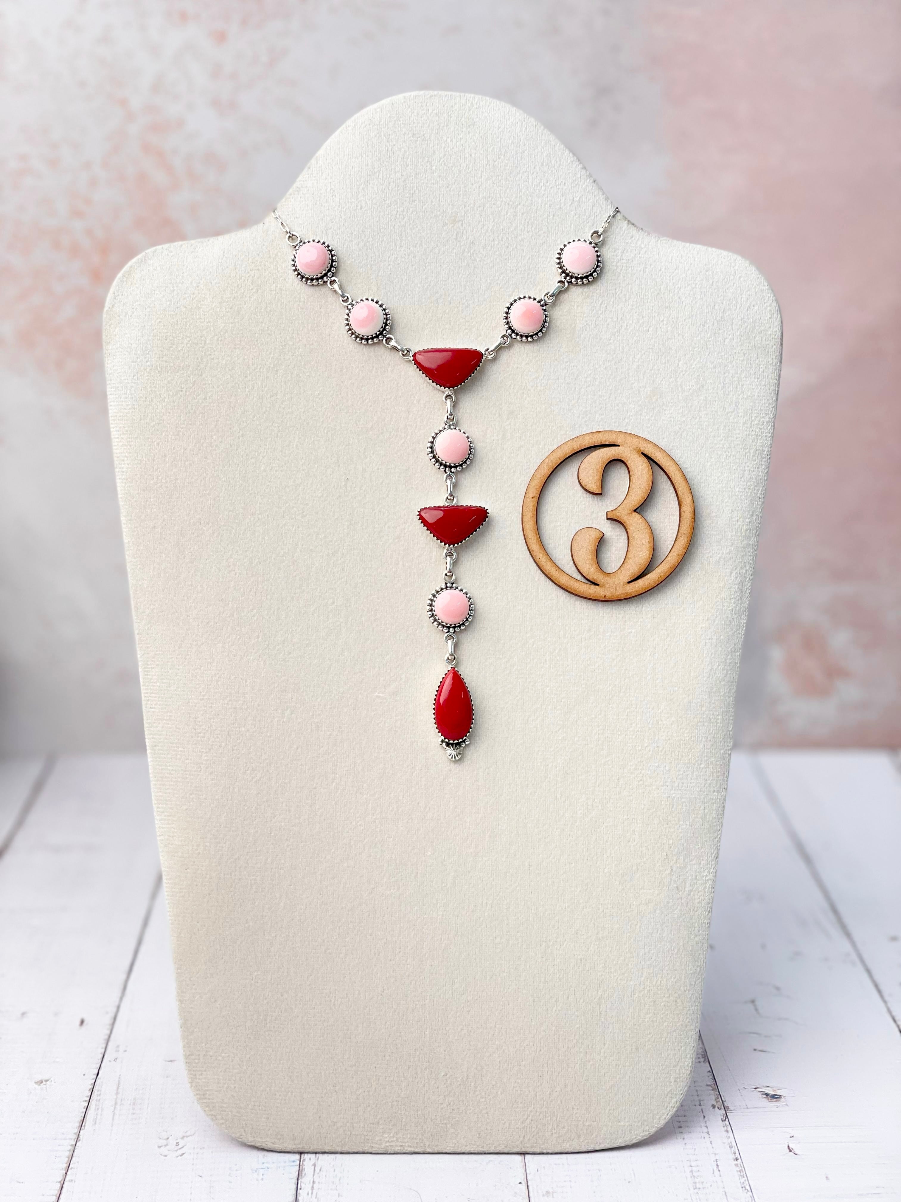 Red Rosarita & Pink Conch Cluster Necklace-Necklaces-Krush Kandy, Women's Online Fashion Boutique Located in Phoenix, Arizona (Scottsdale Area)