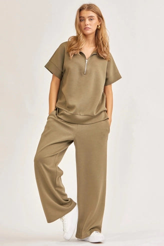 Short-Sleeved Quarter-Zip Lounge Set-2 Piece Outfit Sets-Krush Kandy, Women's Online Fashion Boutique Located in Phoenix, Arizona (Scottsdale Area)