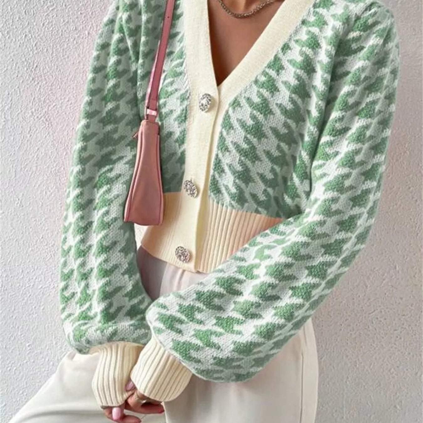 Houndstooth V-Neck Button Up Cardigan-Cardigan-Krush Kandy, Women's Online Fashion Boutique Located in Phoenix, Arizona (Scottsdale Area)