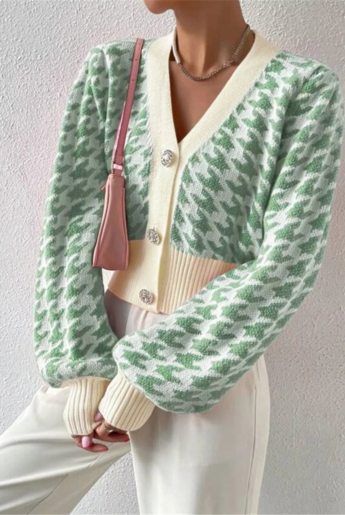 Houndstooth V-Neck Button Up Cardigan-Cardigan-Krush Kandy, Women's Online Fashion Boutique Located in Phoenix, Arizona (Scottsdale Area)