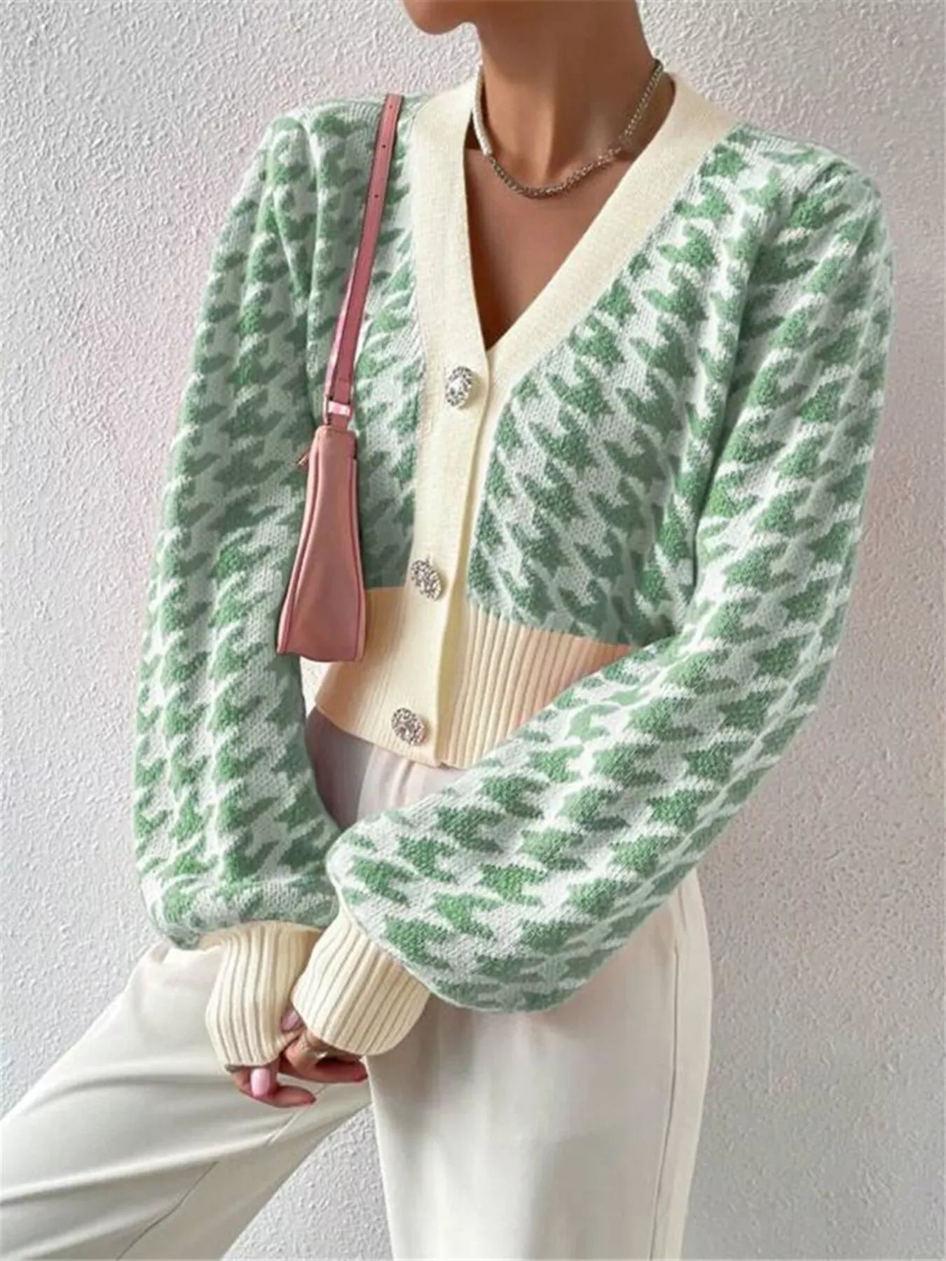 Houndstooth V-Neck Button Up Cardigan-Cardigan-Krush Kandy, Women's Online Fashion Boutique Located in Phoenix, Arizona (Scottsdale Area)