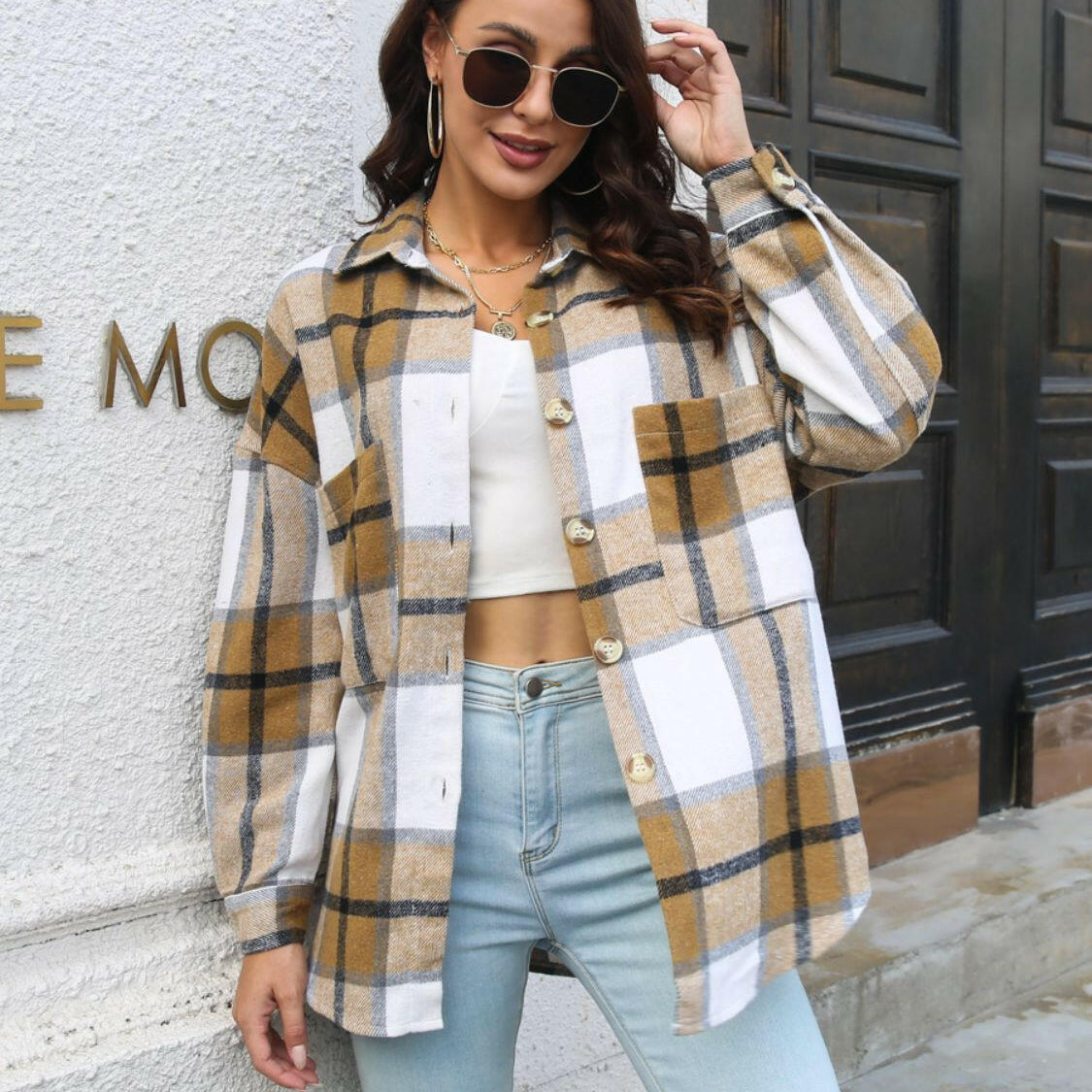 Plaid Button Up Collared Neck Long Sleeve Shirt-Long Sleeve Tops-Krush Kandy, Women's Online Fashion Boutique Located in Phoenix, Arizona (Scottsdale Area)