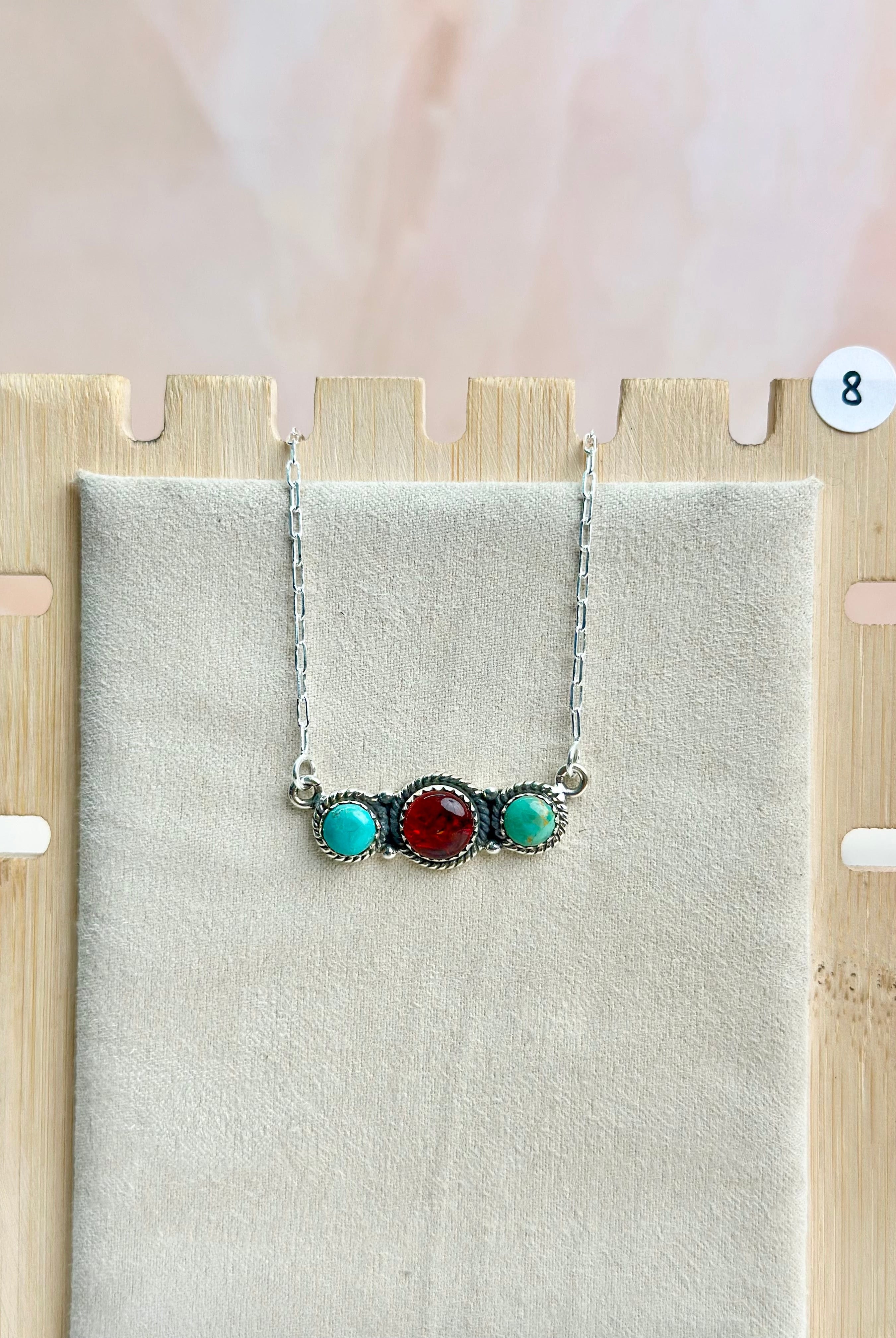 Amber, Turquoise & Crystal Dainty Necklace-Necklaces-Krush Kandy, Women's Online Fashion Boutique Located in Phoenix, Arizona (Scottsdale Area)