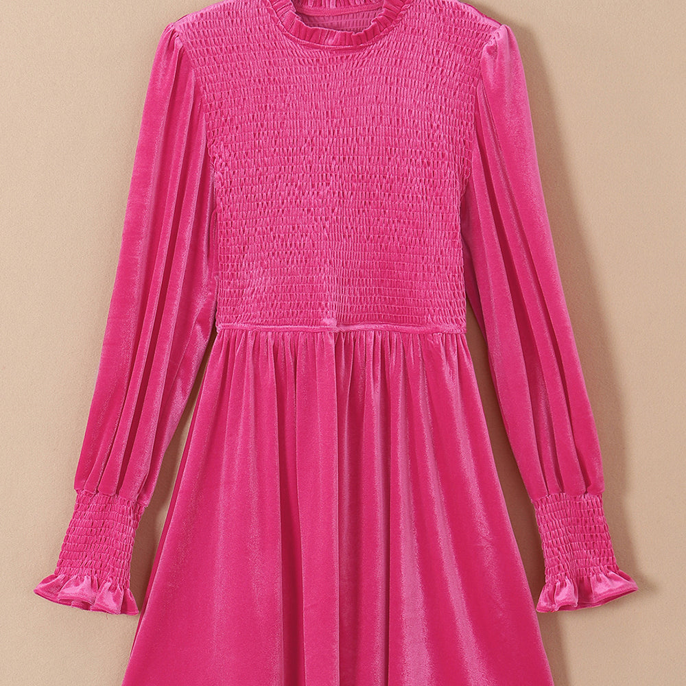 Smocked Round Neck Long Sleeve Dress-Dresses-Krush Kandy, Women's Online Fashion Boutique Located in Phoenix, Arizona (Scottsdale Area)