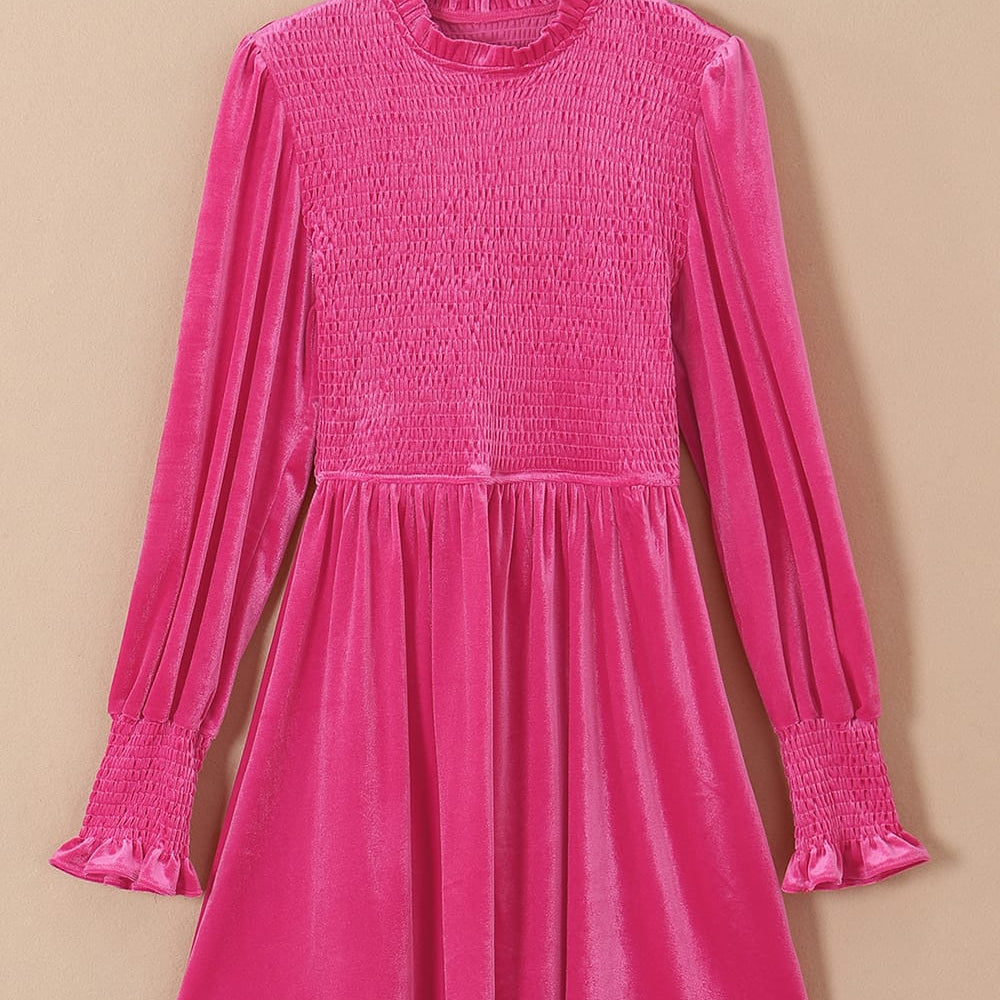 Smocked Round Neck Long Sleeve Dress-Dresses-Krush Kandy, Women's Online Fashion Boutique Located in Phoenix, Arizona (Scottsdale Area)