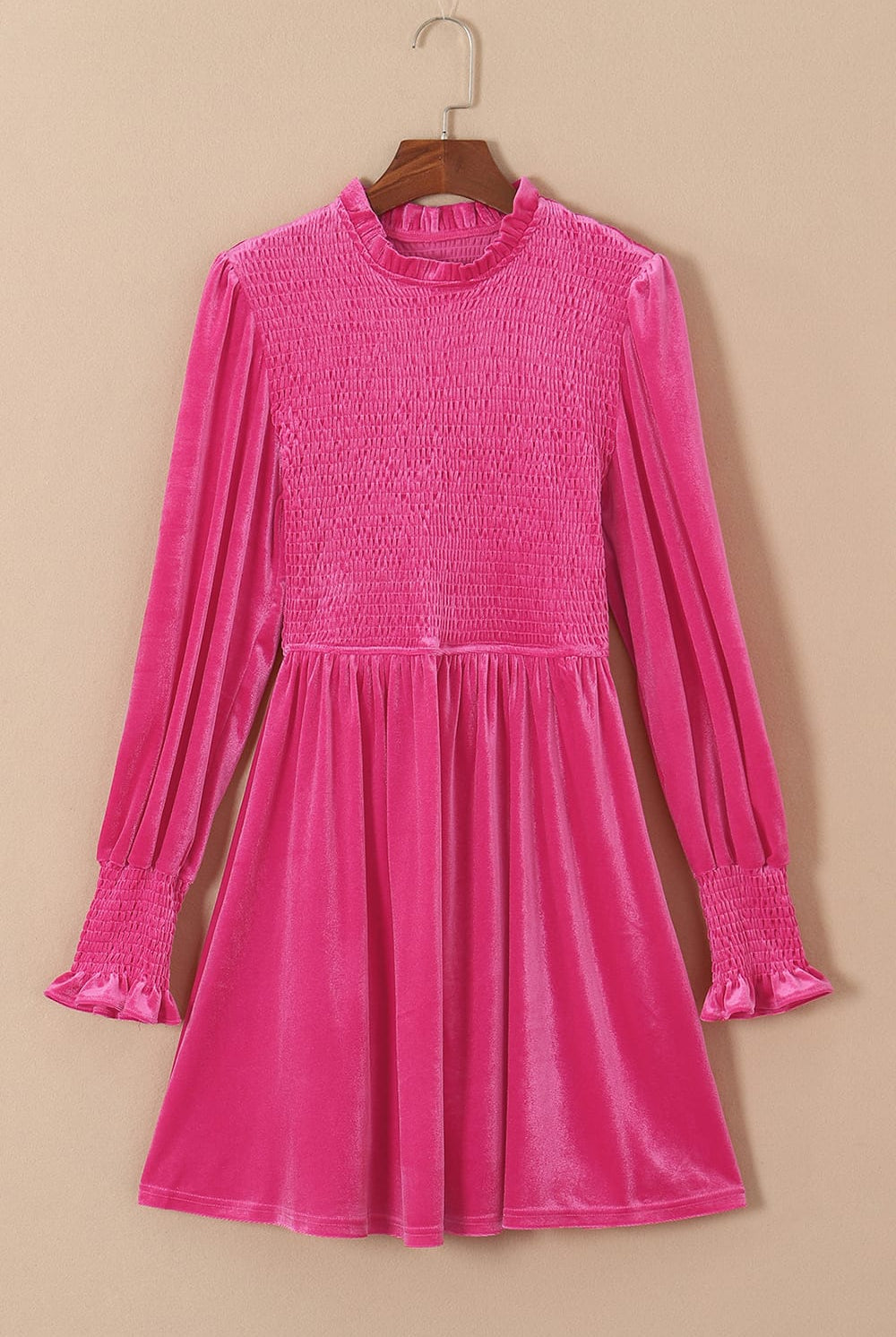 Smocked Round Neck Long Sleeve Dress-Dresses-Krush Kandy, Women's Online Fashion Boutique Located in Phoenix, Arizona (Scottsdale Area)