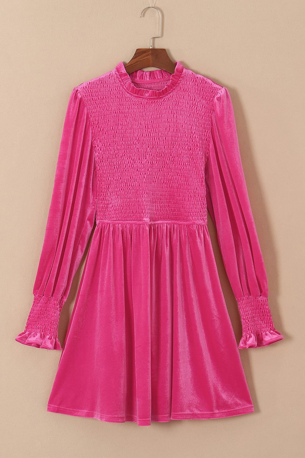 Smocked Round Neck Long Sleeve Dress-Dresses-Krush Kandy, Women's Online Fashion Boutique Located in Phoenix, Arizona (Scottsdale Area)
