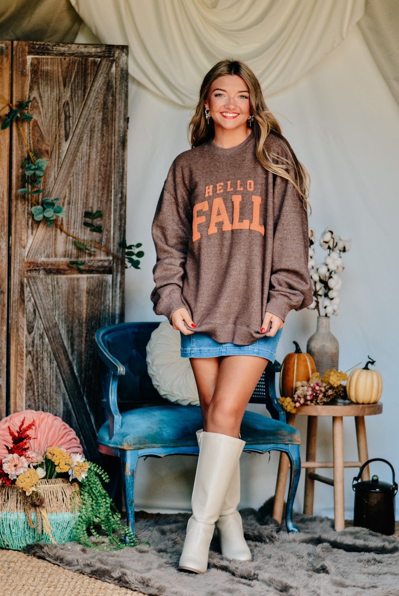 Hello Fall Knit Sweatshirt-Krush Kandy, Women's Online Fashion Boutique Located in Phoenix, Arizona (Scottsdale Area)