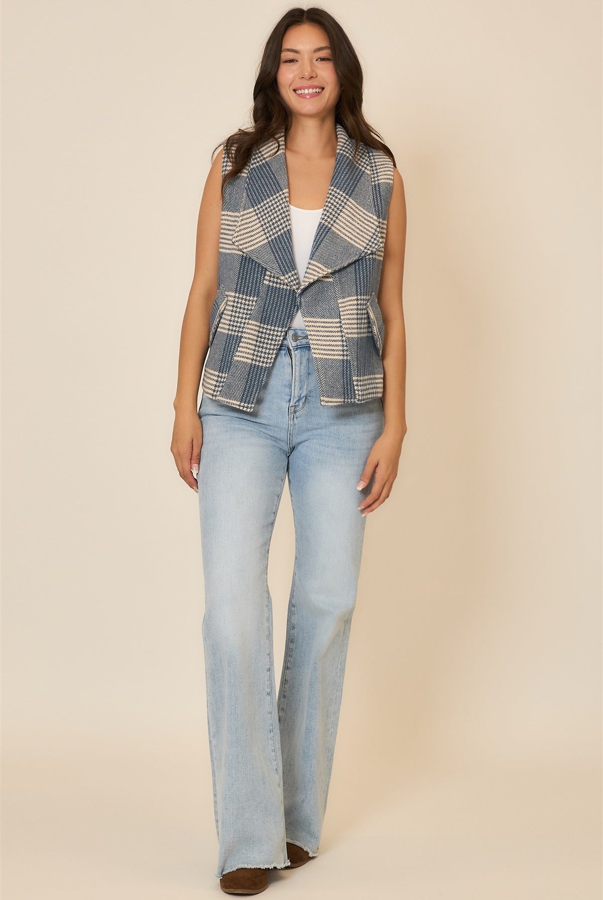 Plaid Open Front Sleeveless Jacket-Vests-Krush Kandy, Women's Online Fashion Boutique Located in Phoenix, Arizona (Scottsdale Area)