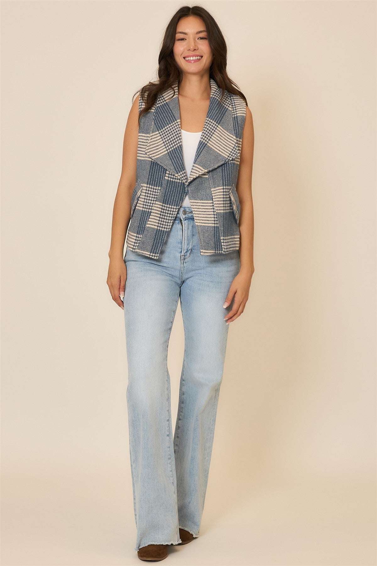 Plaid Open Front Sleeveless Jacket-Vests-Krush Kandy, Women's Online Fashion Boutique Located in Phoenix, Arizona (Scottsdale Area)