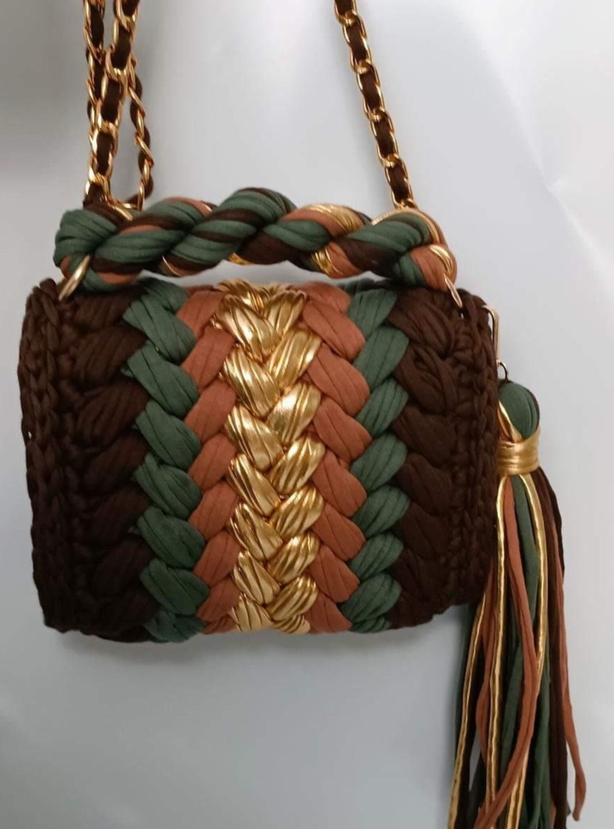 Chestnut Charm Metallic Leather Handmade Crochet Purse-handbags-Krush Kandy, Women's Online Fashion Boutique Located in Phoenix, Arizona (Scottsdale Area)