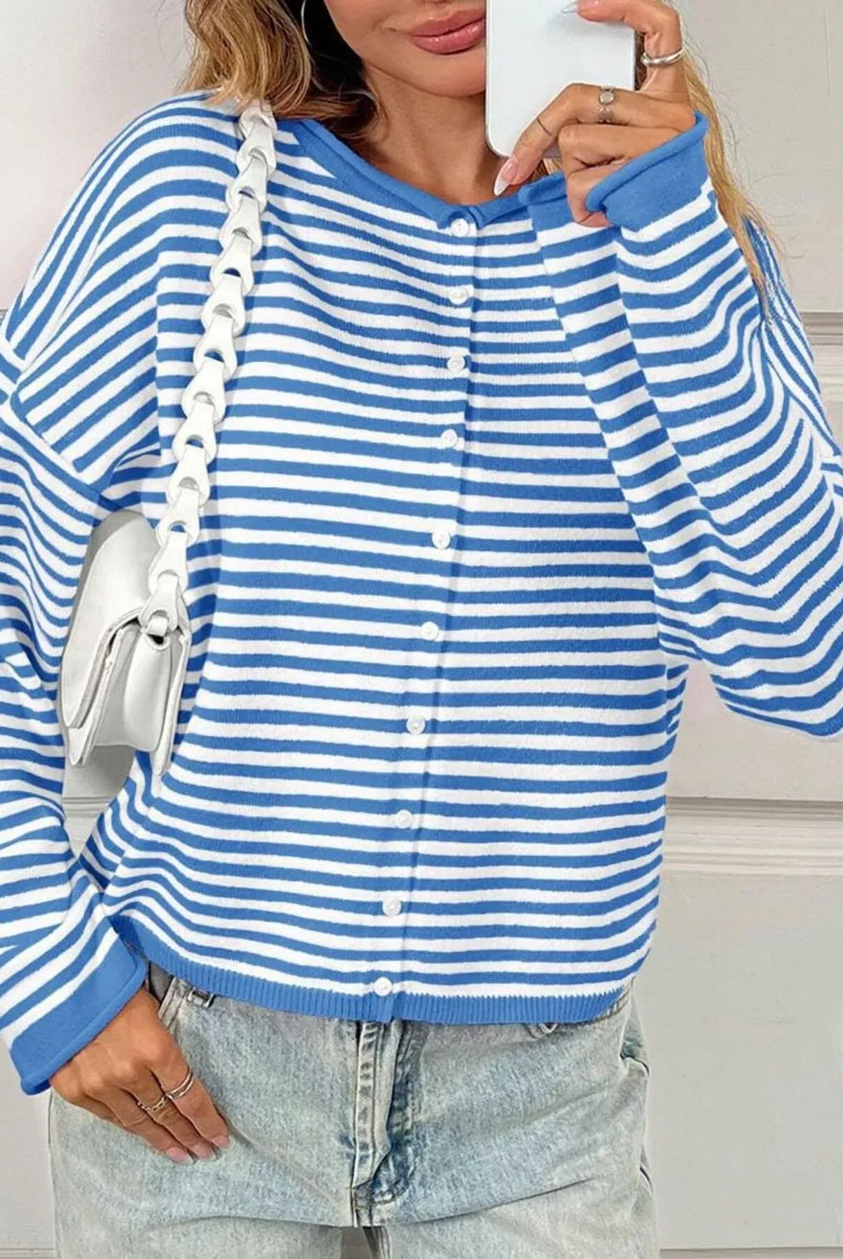 Striped Button-Up Cardigan-Sweaters-Krush Kandy, Women's Online Fashion Boutique Located in Phoenix, Arizona (Scottsdale Area)
