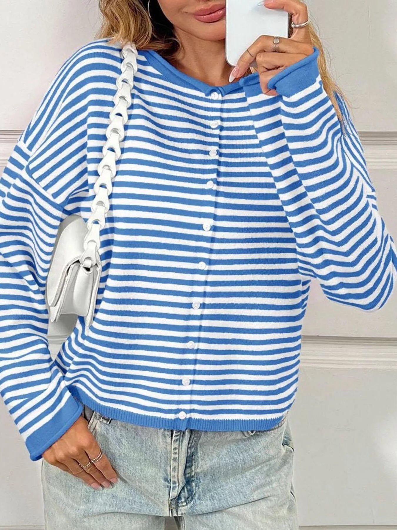 Striped Button-Up Cardigan-Sweaters-Krush Kandy, Women's Online Fashion Boutique Located in Phoenix, Arizona (Scottsdale Area)