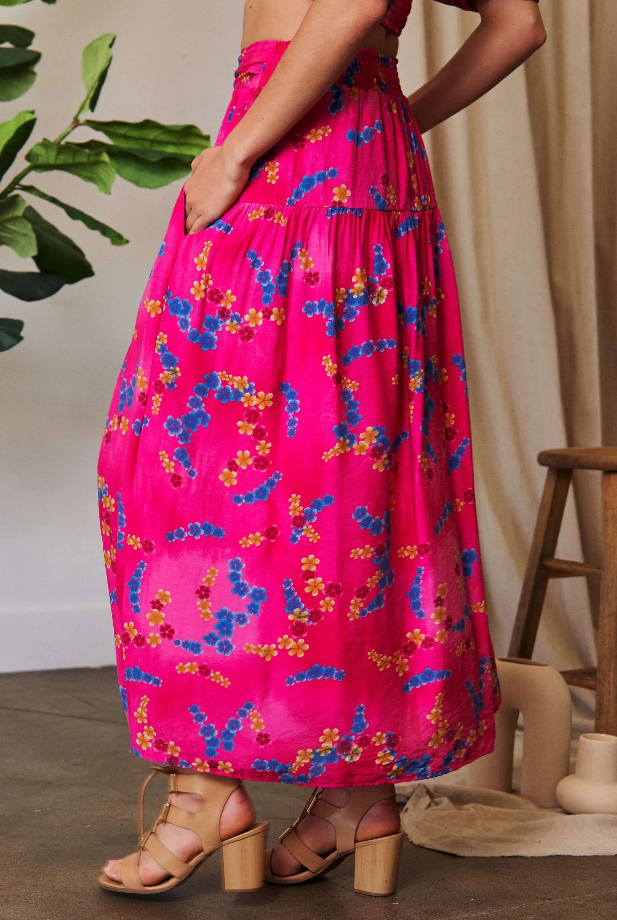 Davi & Dani Printed Smocking Waistband Ruffled Maxi Skirt-Krush Kandy, Women's Online Fashion Boutique Located in Phoenix, Arizona (Scottsdale Area)