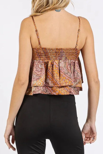 Mittoshop Paisley Patchwork Print Satin Ruffle Crop Cami-Tops-Krush Kandy, Women's Online Fashion Boutique Located in Phoenix, Arizona (Scottsdale Area)