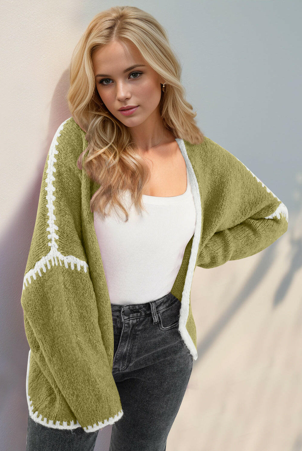 Contrast Open Front Dropped Shoulder Cardigan-Cardigan-Krush Kandy, Women's Online Fashion Boutique Located in Phoenix, Arizona (Scottsdale Area)