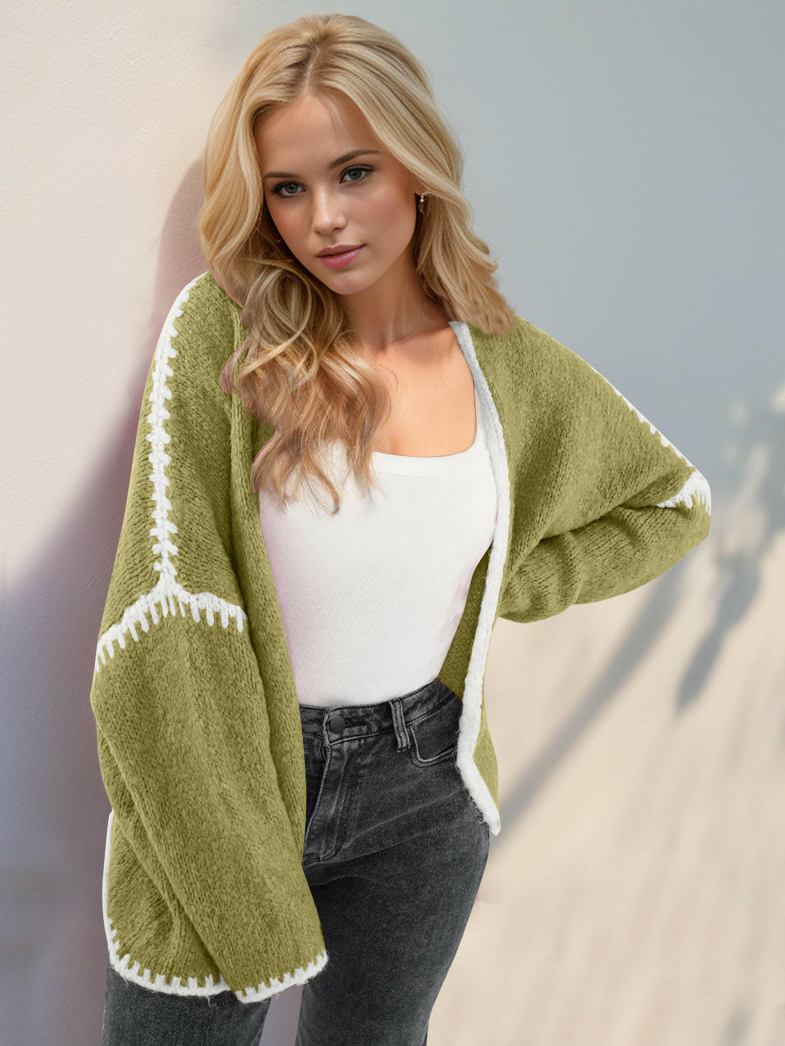 Contrast Open Front Dropped Shoulder Cardigan-Cardigan-Krush Kandy, Women's Online Fashion Boutique Located in Phoenix, Arizona (Scottsdale Area)