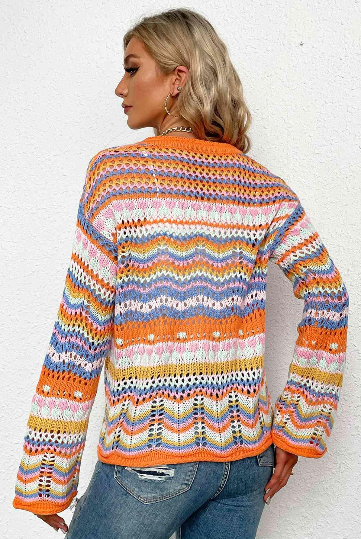 Chevron Stripes Openwork Cardigan-Krush Kandy, Women's Online Fashion Boutique Located in Phoenix, Arizona (Scottsdale Area)