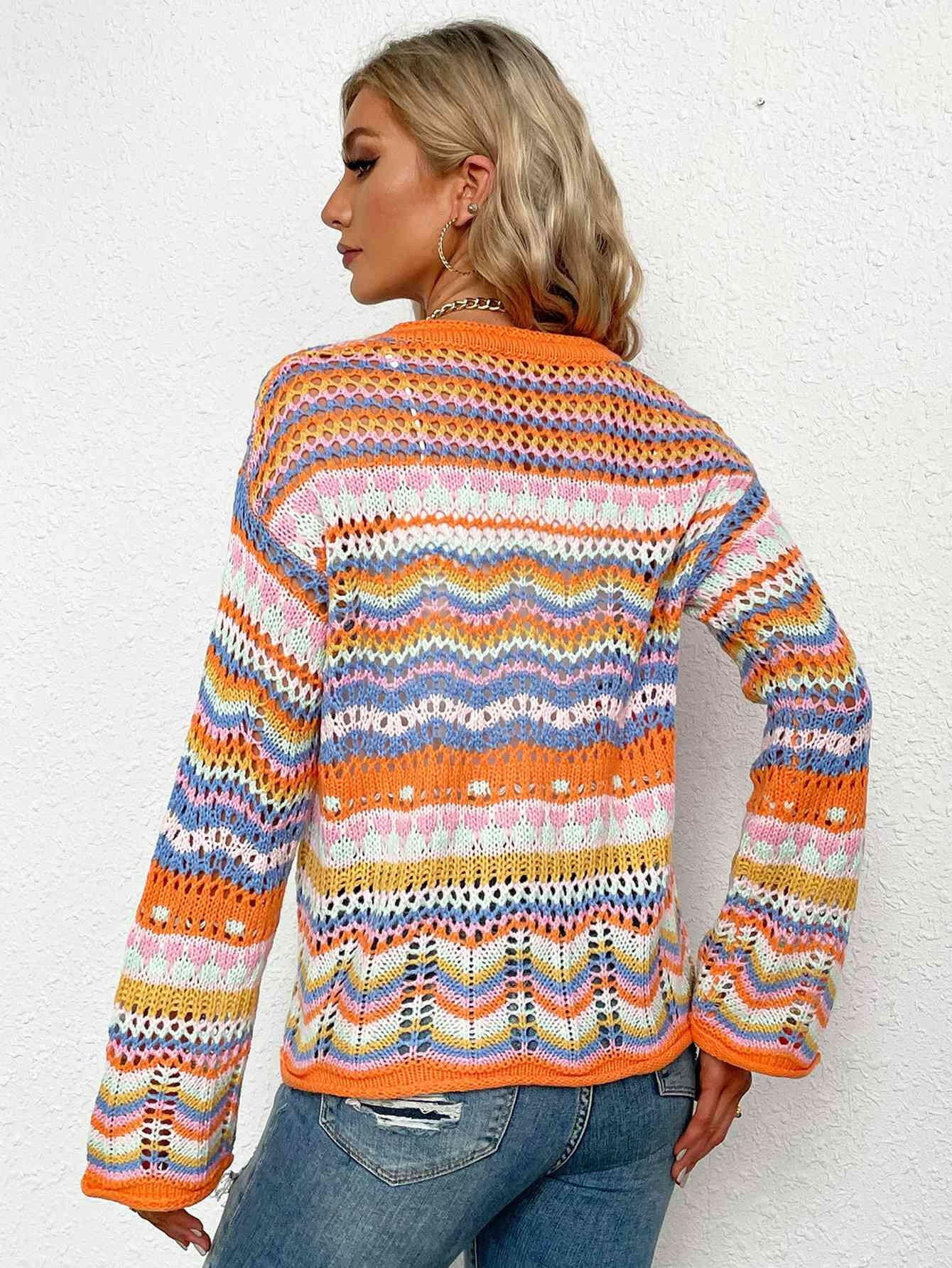Chevron Stripes Openwork Cardigan-Krush Kandy, Women's Online Fashion Boutique Located in Phoenix, Arizona (Scottsdale Area)
