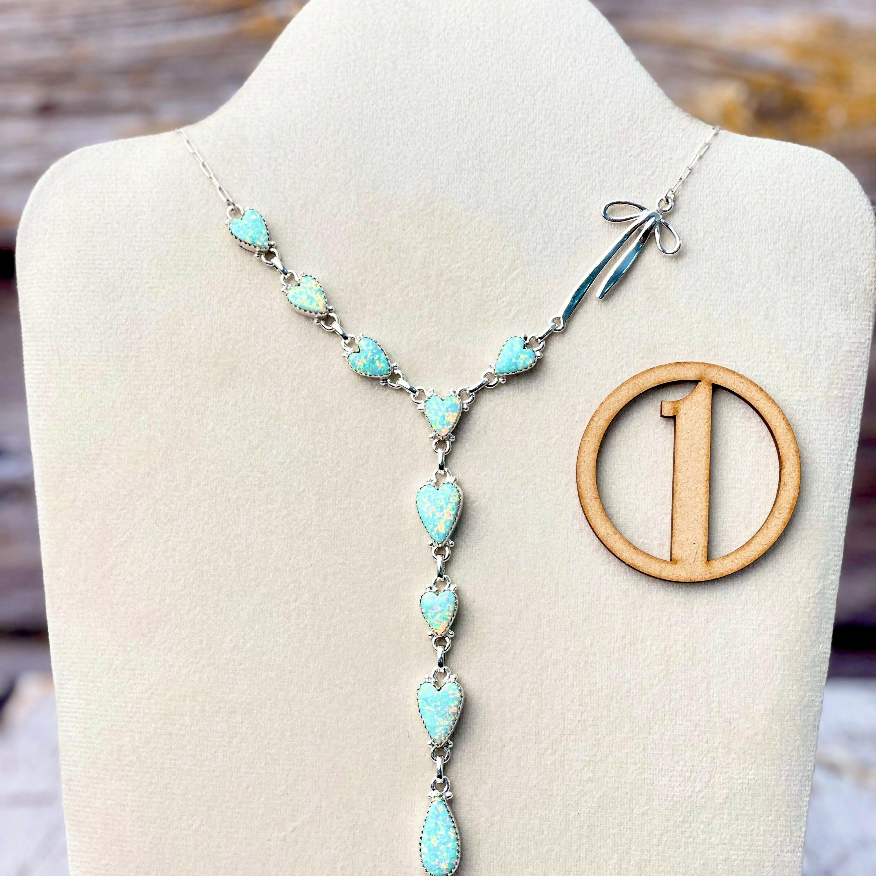 Opal Heart & Sterling Bow Necklace-Necklaces-Krush Kandy, Women's Online Fashion Boutique Located in Phoenix, Arizona (Scottsdale Area)
