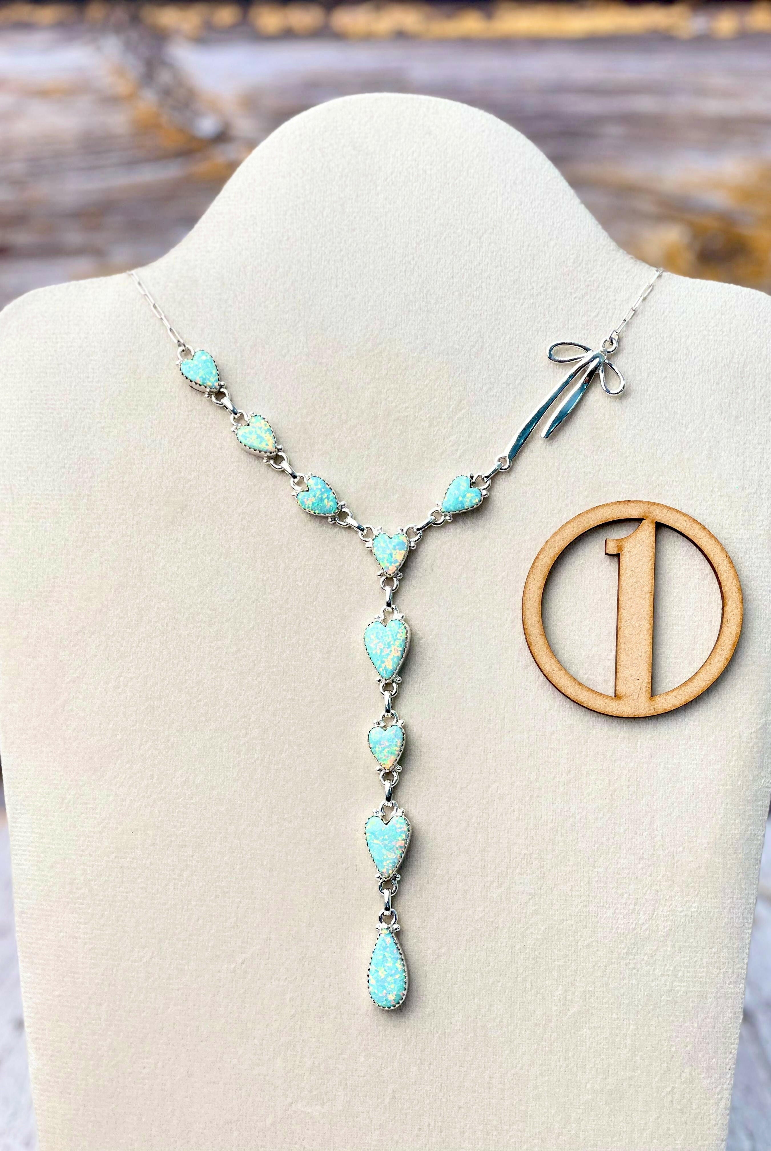 Opal Heart & Sterling Bow Necklace-Necklaces-Krush Kandy, Women's Online Fashion Boutique Located in Phoenix, Arizona (Scottsdale Area)