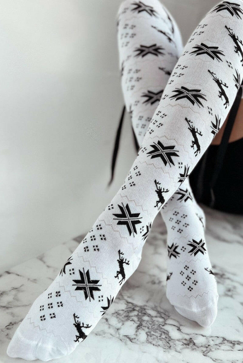 Christmas Element Bowknot Ribbed Trim Over Knee Stockings-Accessories-Krush Kandy, Women's Online Fashion Boutique Located in Phoenix, Arizona (Scottsdale Area)