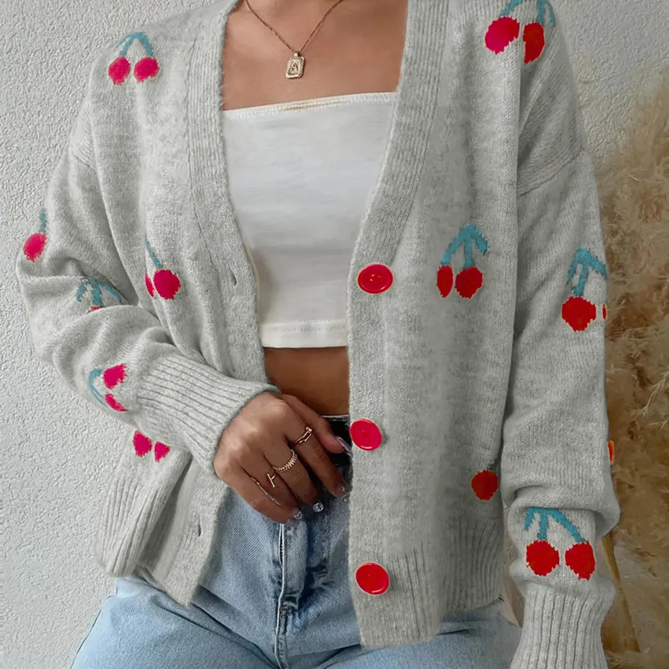 Cherry Button-Up Knit Cardigan-Tops-Krush Kandy, Women's Online Fashion Boutique Located in Phoenix, Arizona (Scottsdale Area)