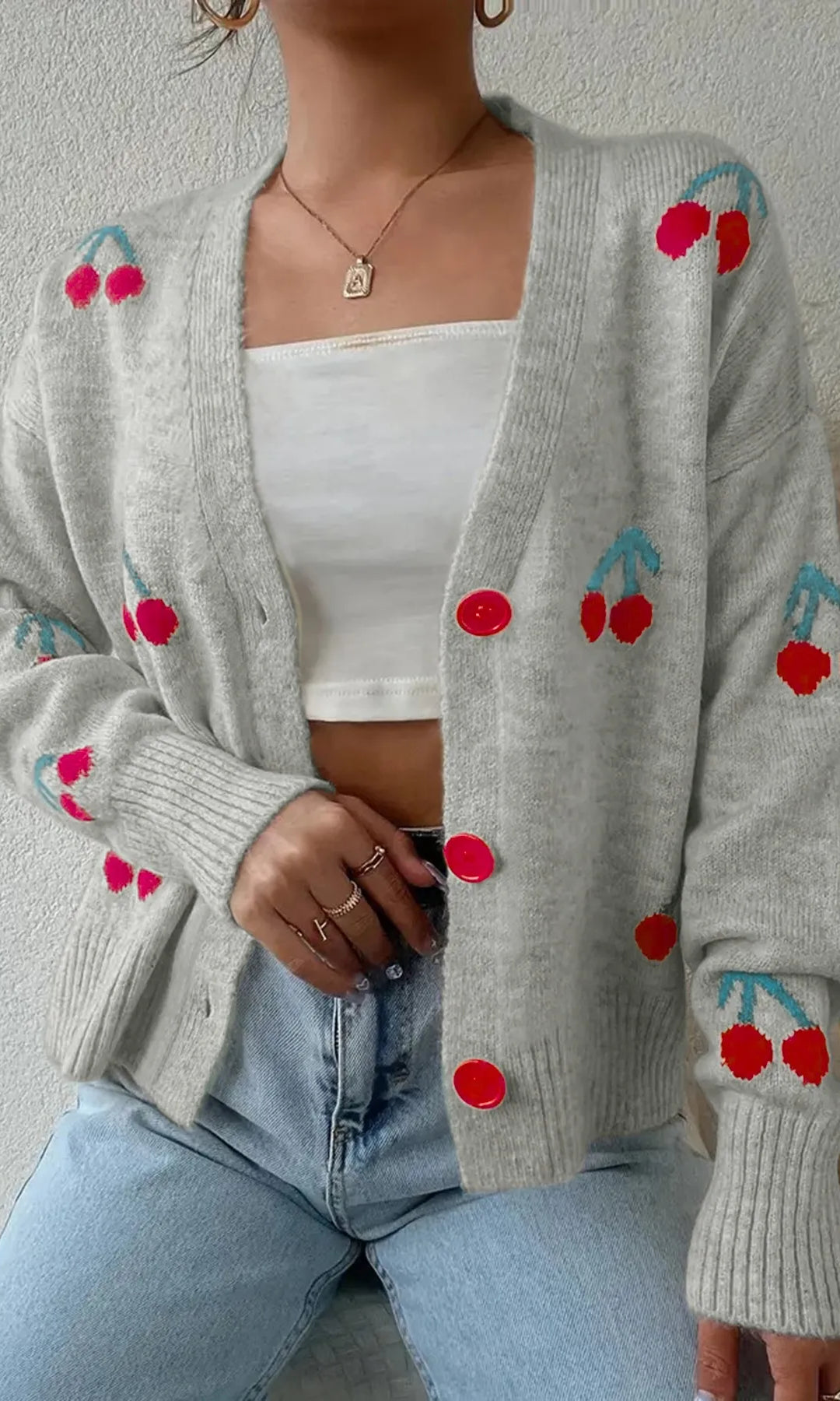 Cherry Button-Up Knit Cardigan-Tops-Krush Kandy, Women's Online Fashion Boutique Located in Phoenix, Arizona (Scottsdale Area)