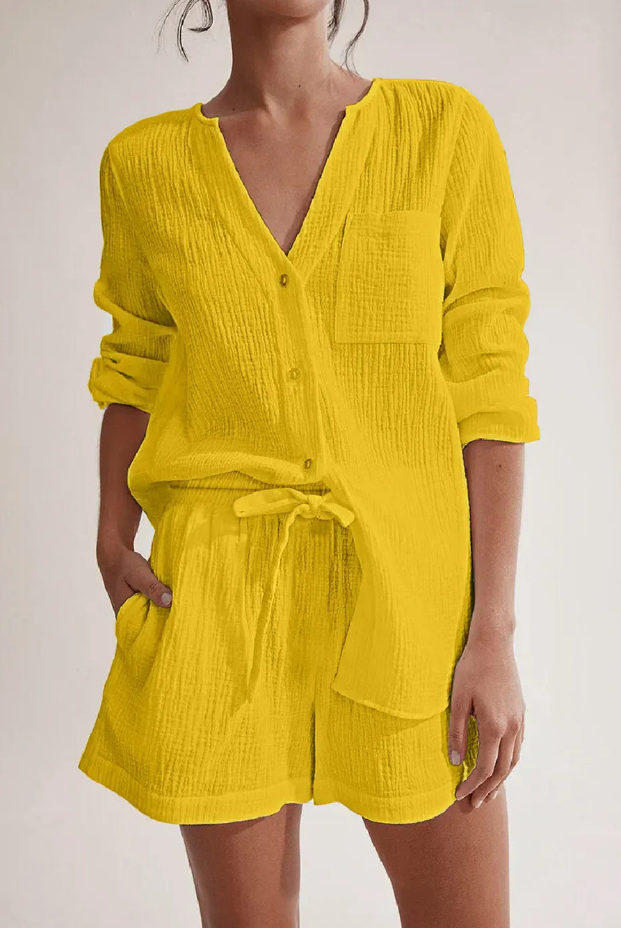 Notched Long Sleeve Top and Shorts Set-Krush Kandy, Women's Online Fashion Boutique Located in Phoenix, Arizona (Scottsdale Area)