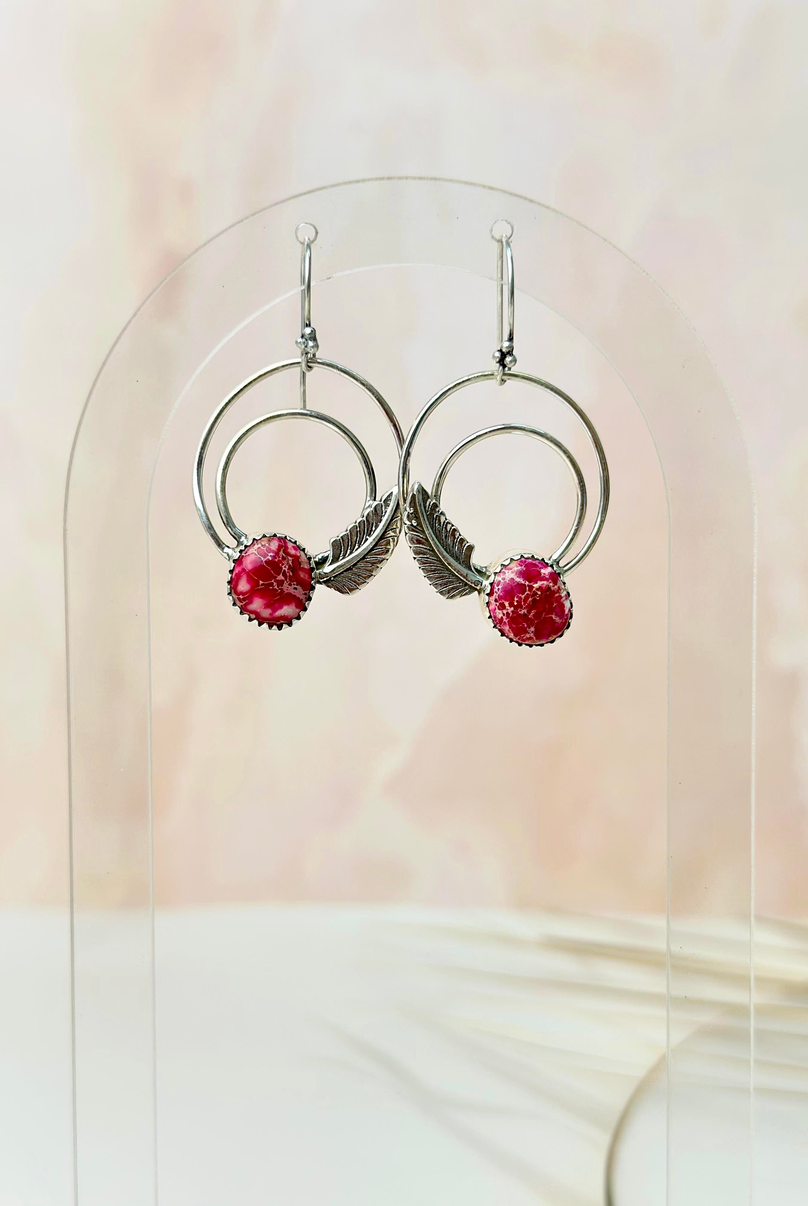 Light As A Feather Sterling Jasper Single Stone Hoops-Earrings-Krush Kandy, Women's Online Fashion Boutique Located in Phoenix, Arizona (Scottsdale Area)