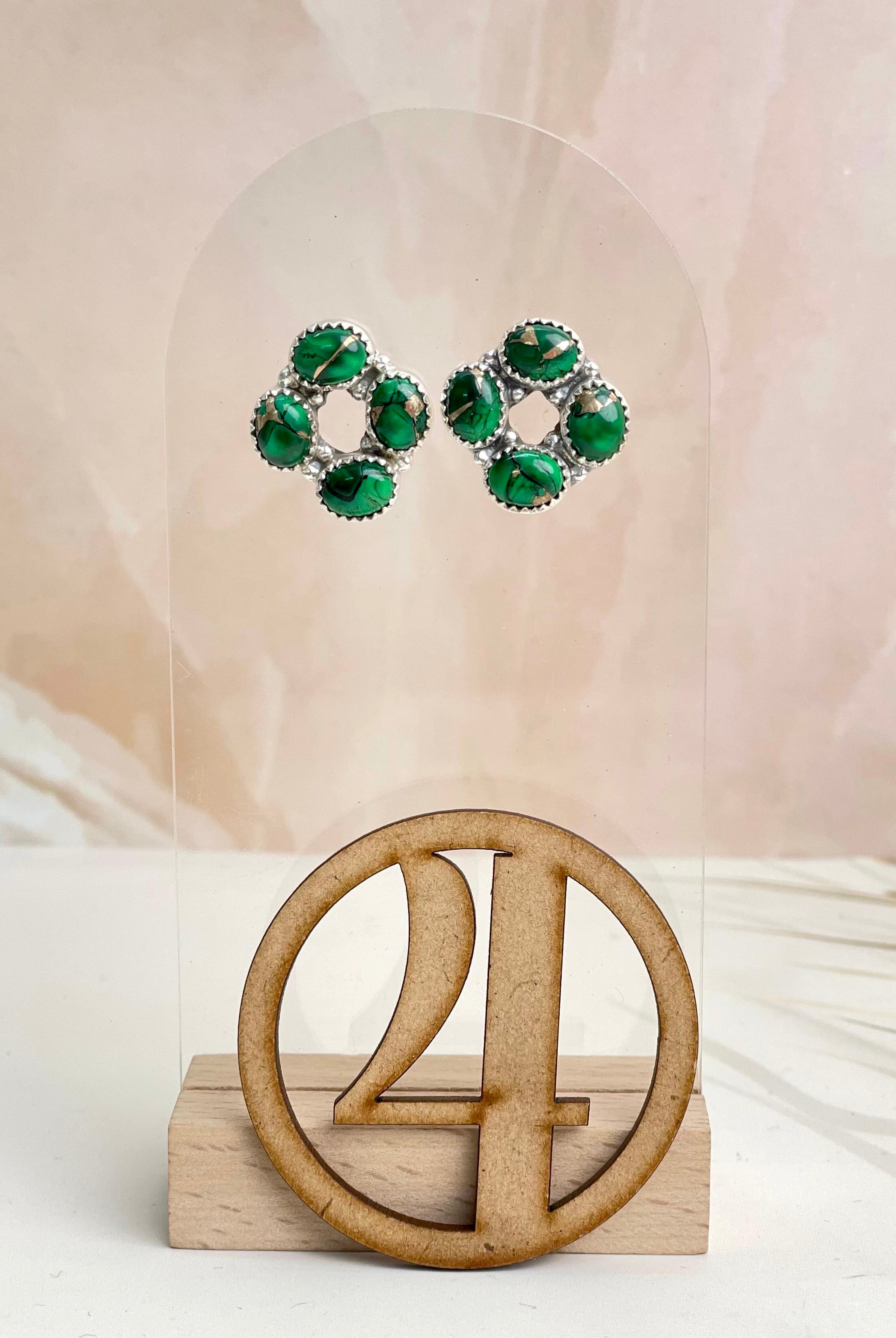 Irish Green Dahlia Studs sno 2-Earrings-Krush Kandy, Women's Online Fashion Boutique Located in Phoenix, Arizona (Scottsdale Area)