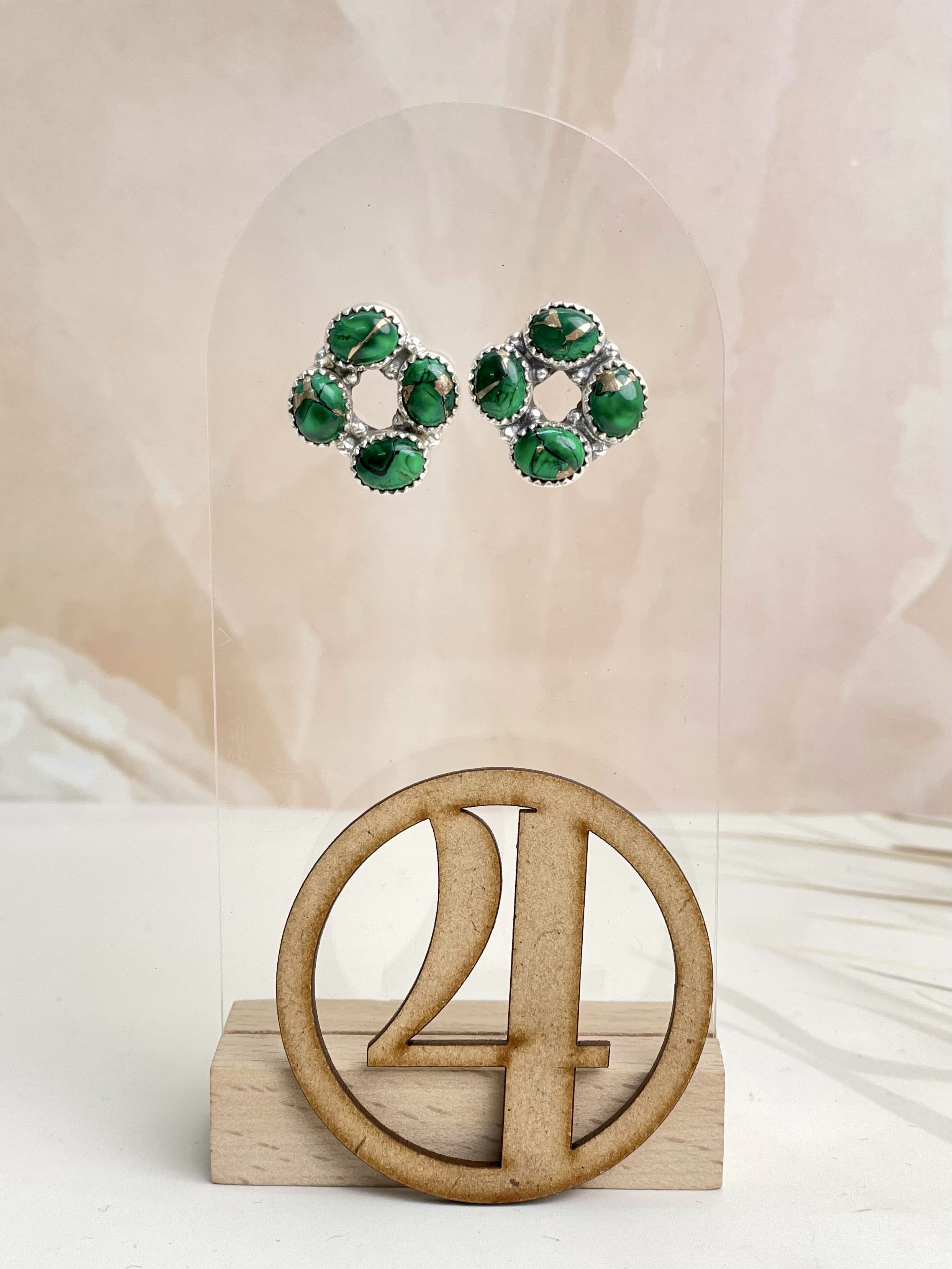 Irish Green Dahlia Studs sno 2-Earrings-Krush Kandy, Women's Online Fashion Boutique Located in Phoenix, Arizona (Scottsdale Area)