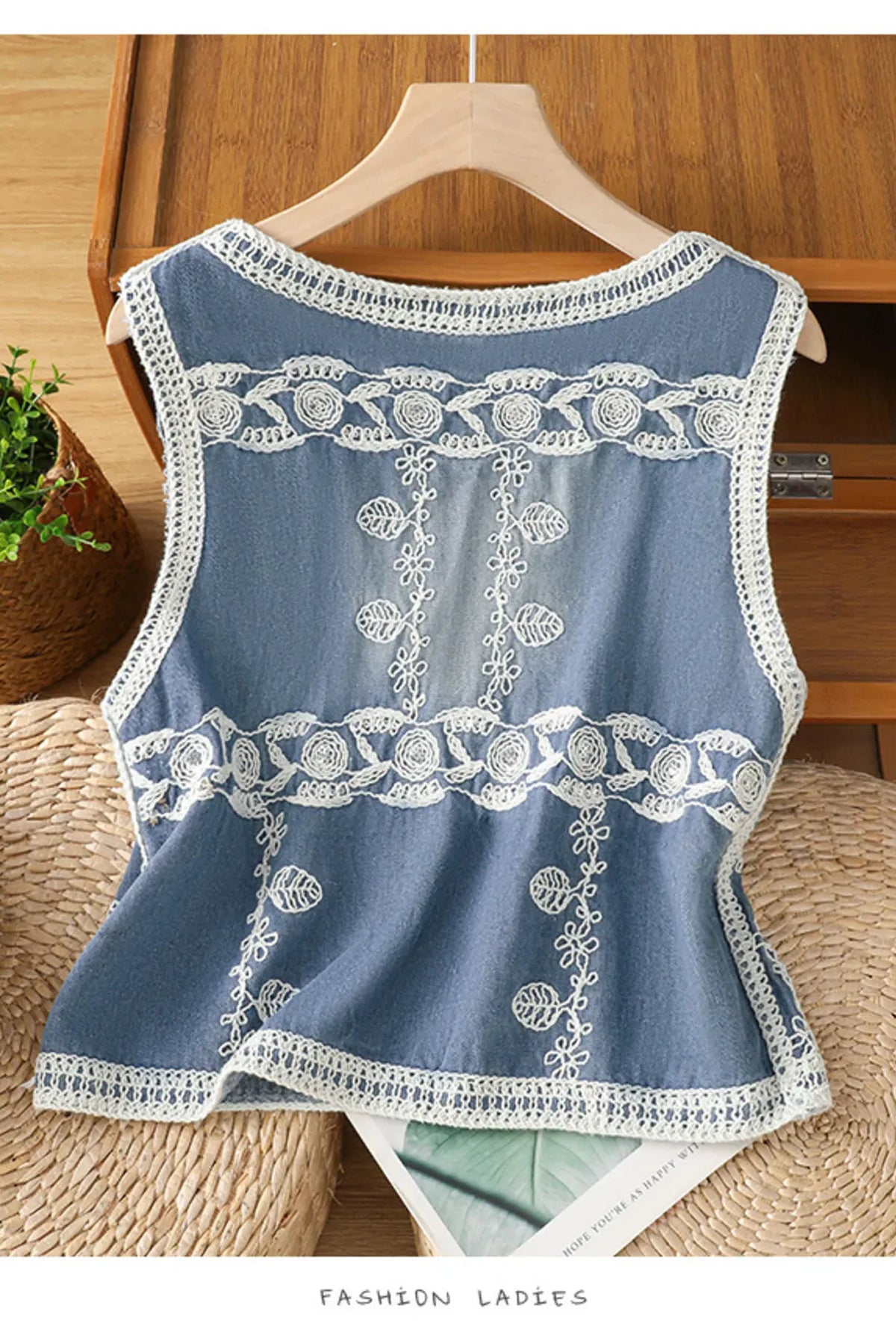 Embroidered Button Up V-Neck Vest Coat-Vests-Krush Kandy, Women's Online Fashion Boutique Located in Phoenix, Arizona (Scottsdale Area)