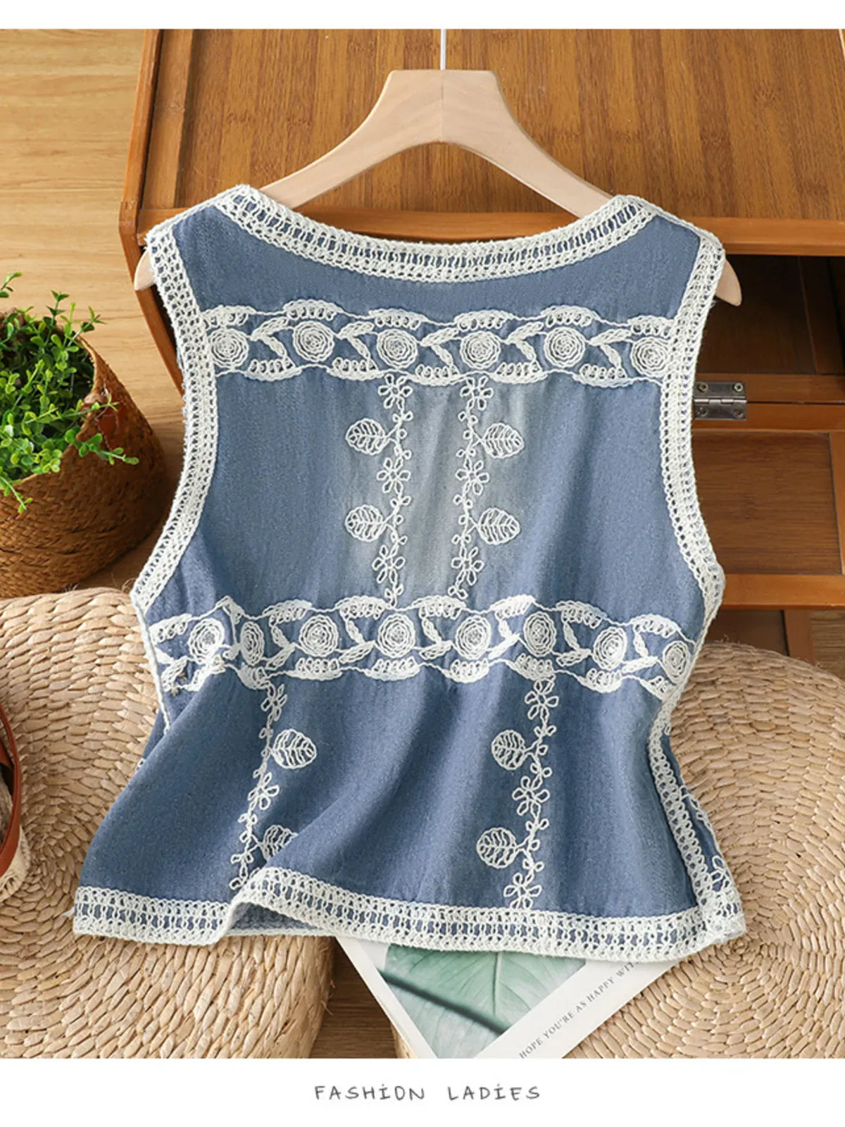 Embroidered Button Up V-Neck Vest Coat-Vests-Krush Kandy, Women's Online Fashion Boutique Located in Phoenix, Arizona (Scottsdale Area)