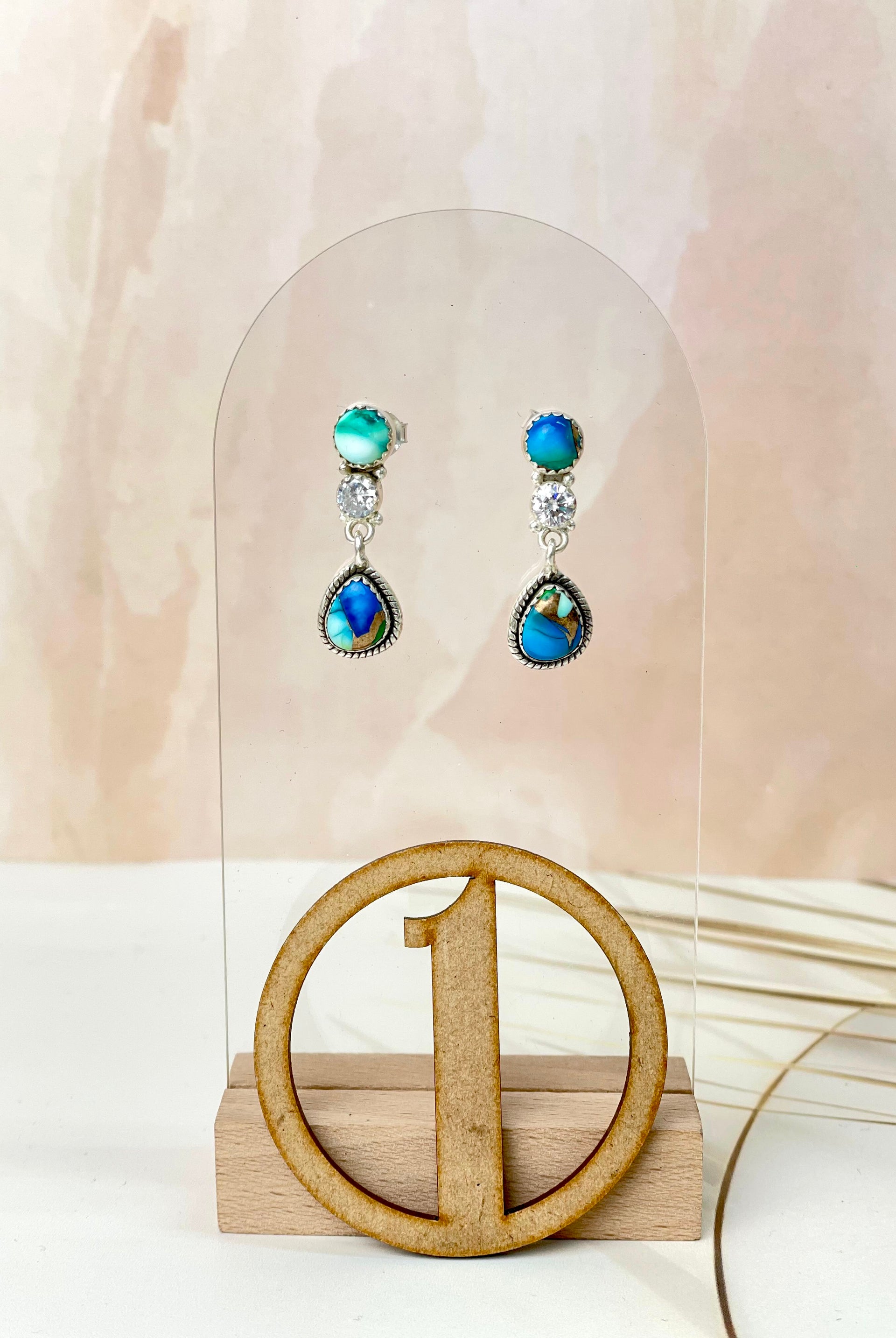 Crystal & Peacock Dahlia Earrings-Earrings-Krush Kandy, Women's Online Fashion Boutique Located in Phoenix, Arizona (Scottsdale Area)