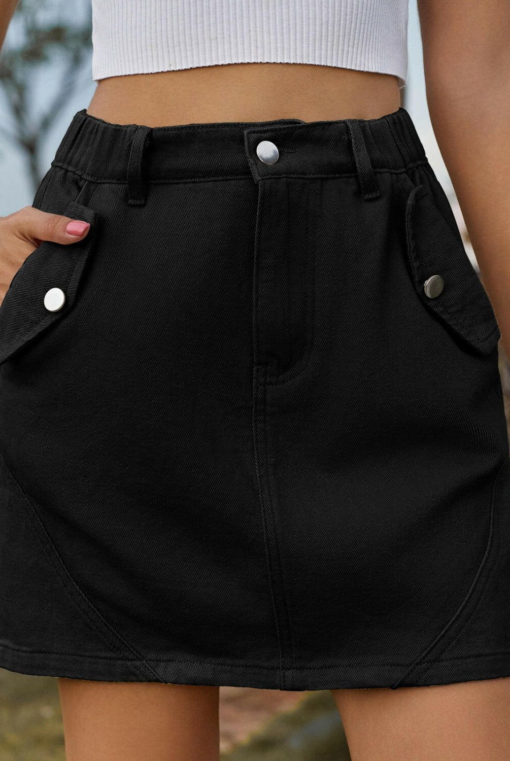 Pocketed Buttoned Mini Denim Skirt-Krush Kandy, Women's Online Fashion Boutique Located in Phoenix, Arizona (Scottsdale Area)
