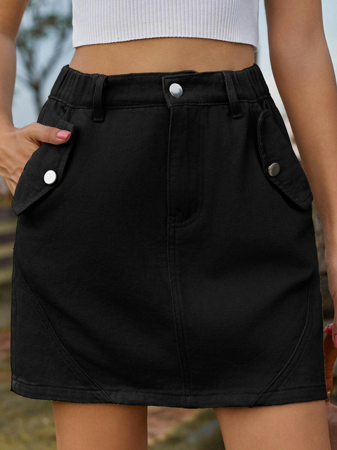 Pocketed Buttoned Mini Denim Skirt-Krush Kandy, Women's Online Fashion Boutique Located in Phoenix, Arizona (Scottsdale Area)