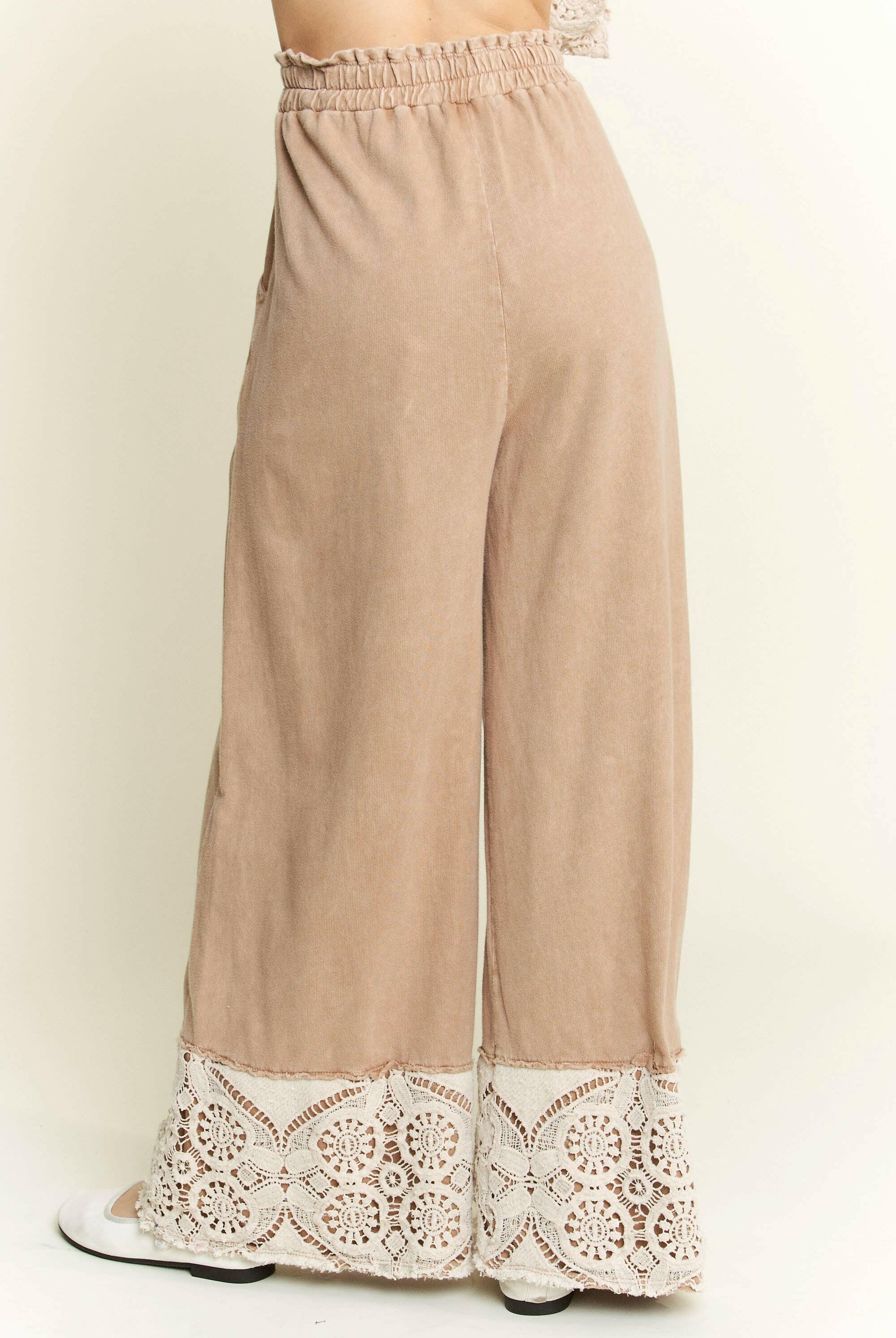 J.HER MineralWash Crochet Plicated Wide Leg Terry Pants-Krush Kandy, Women's Online Fashion Boutique Located in Phoenix, Arizona (Scottsdale Area)