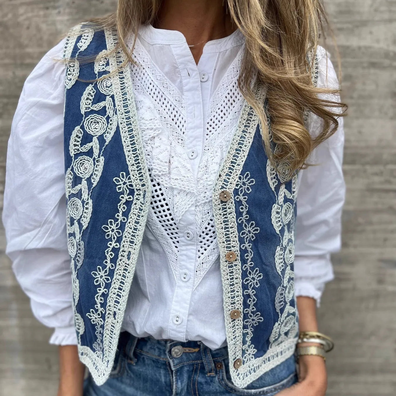 Embroidered Button Up V-Neck Vest Coat-Vests-Krush Kandy, Women's Online Fashion Boutique Located in Phoenix, Arizona (Scottsdale Area)