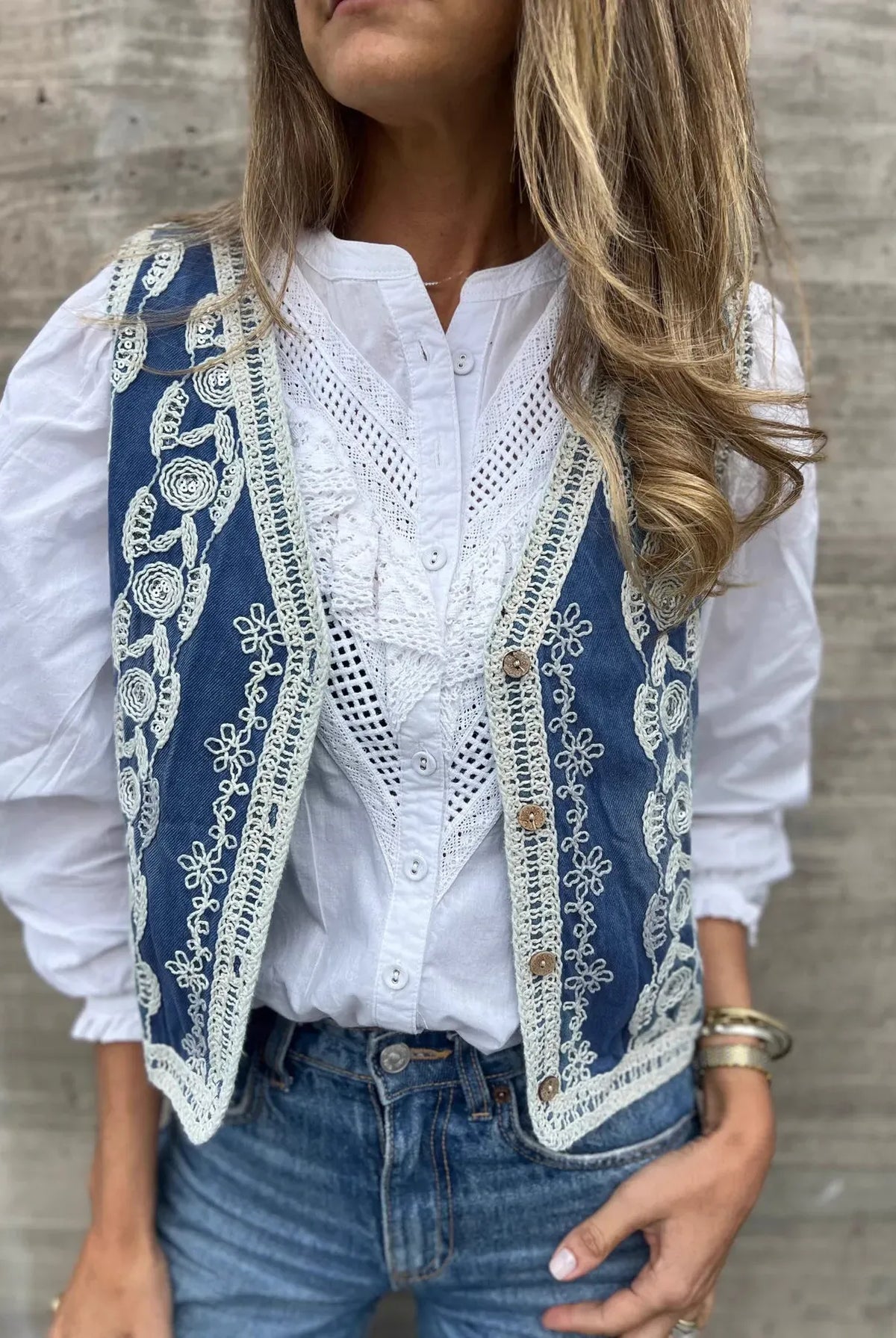 Embroidered Button Up V-Neck Vest Coat-Vests-Krush Kandy, Women's Online Fashion Boutique Located in Phoenix, Arizona (Scottsdale Area)