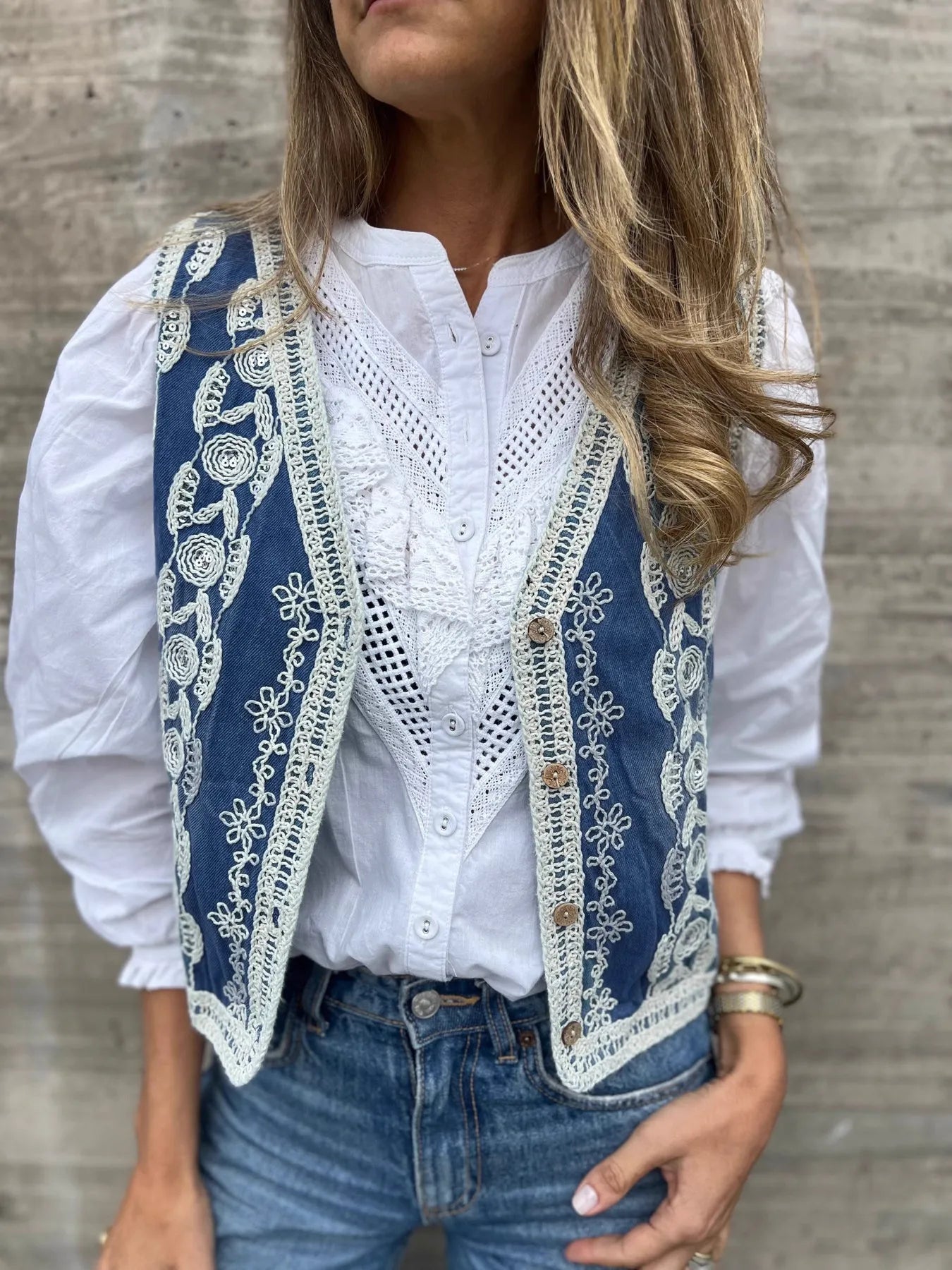 Embroidered Button Up V-Neck Vest Coat-Vests-Krush Kandy, Women's Online Fashion Boutique Located in Phoenix, Arizona (Scottsdale Area)