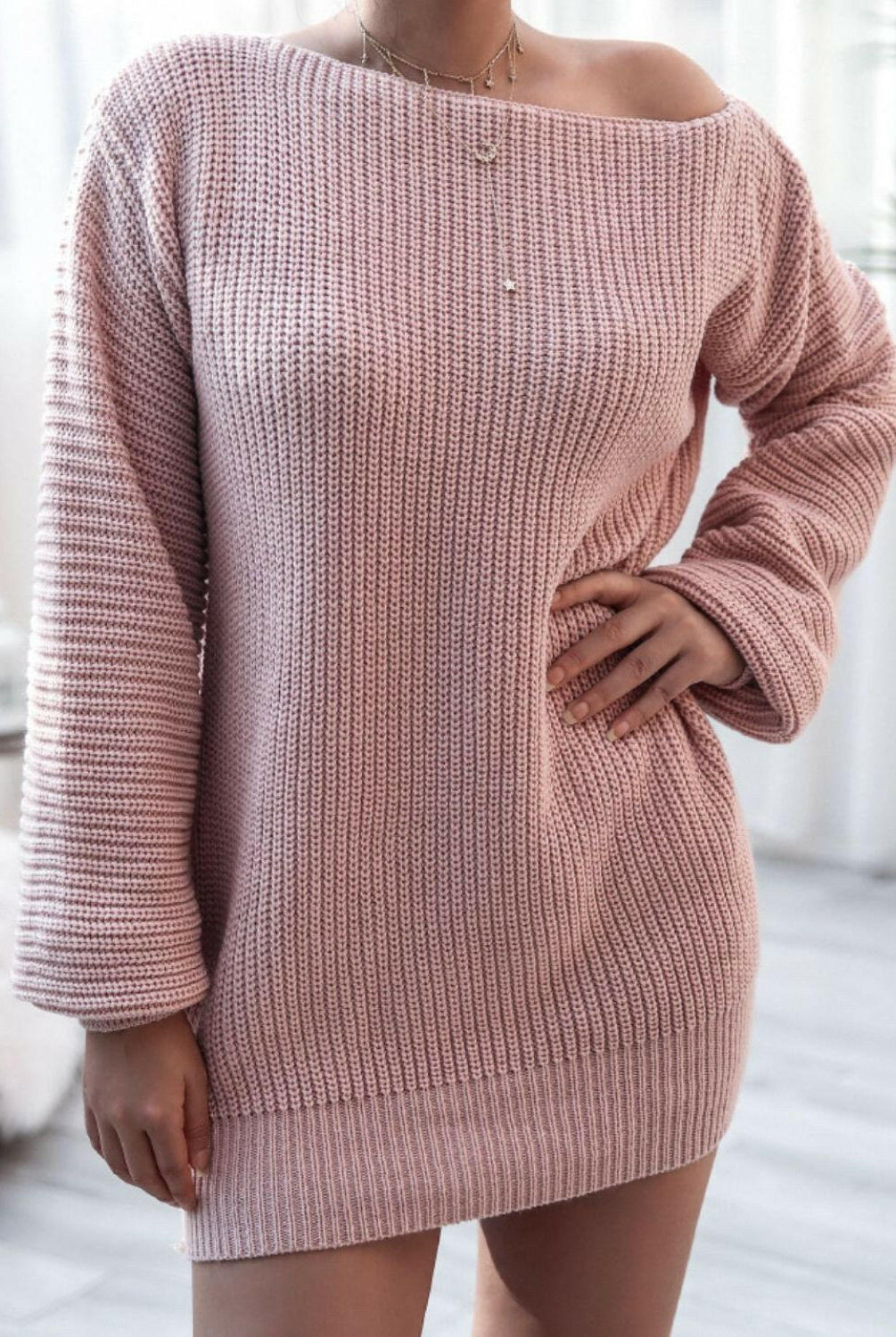 Balloon Sleeve Boat Neck Sweater Mini Dress-Krush Kandy, Women's Online Fashion Boutique Located in Phoenix, Arizona (Scottsdale Area)