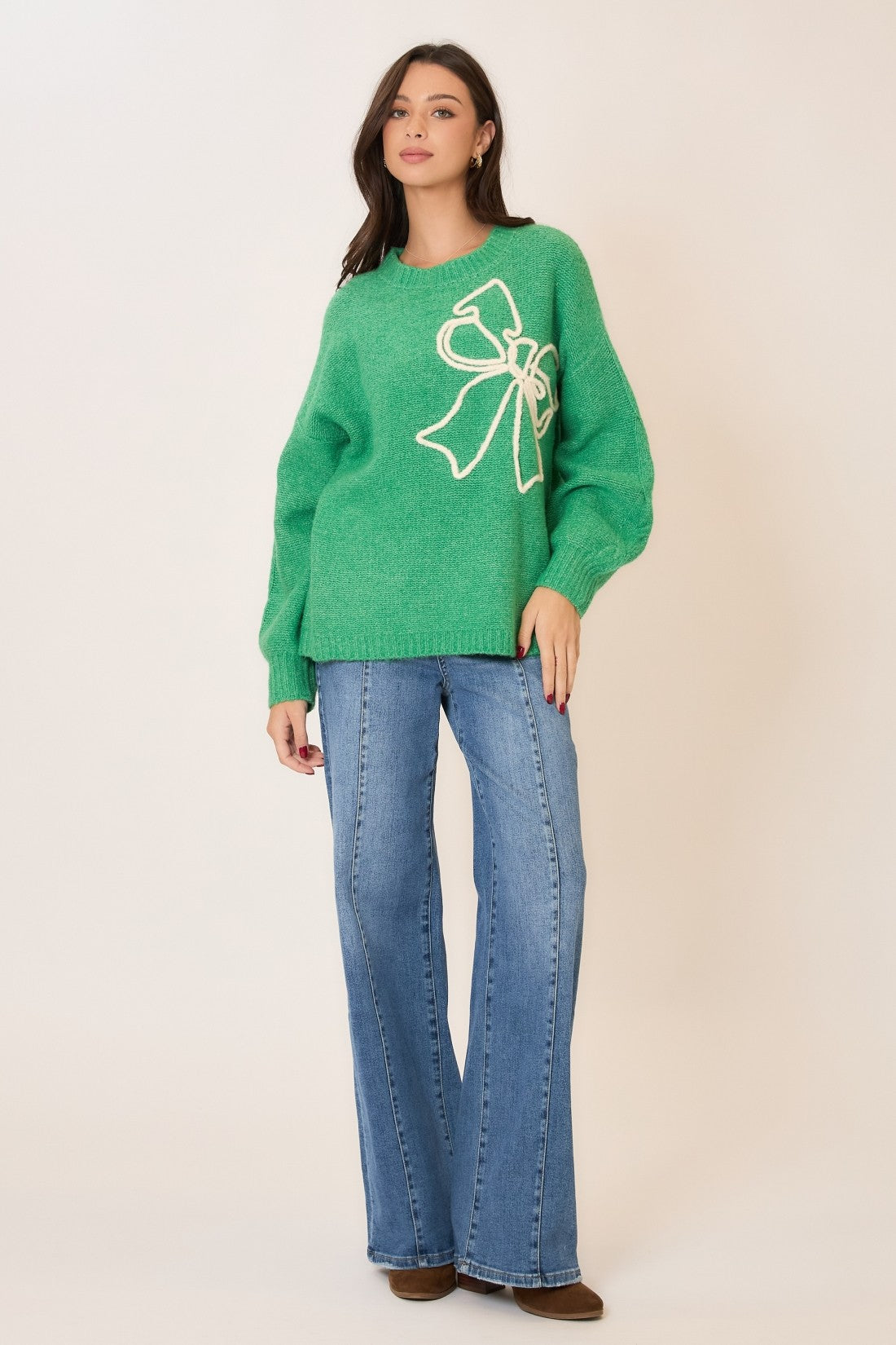 Soft Brushed Embroidered Bow Knit Sweater-Sweaters-Krush Kandy, Women's Online Fashion Boutique Located in Phoenix, Arizona (Scottsdale Area)