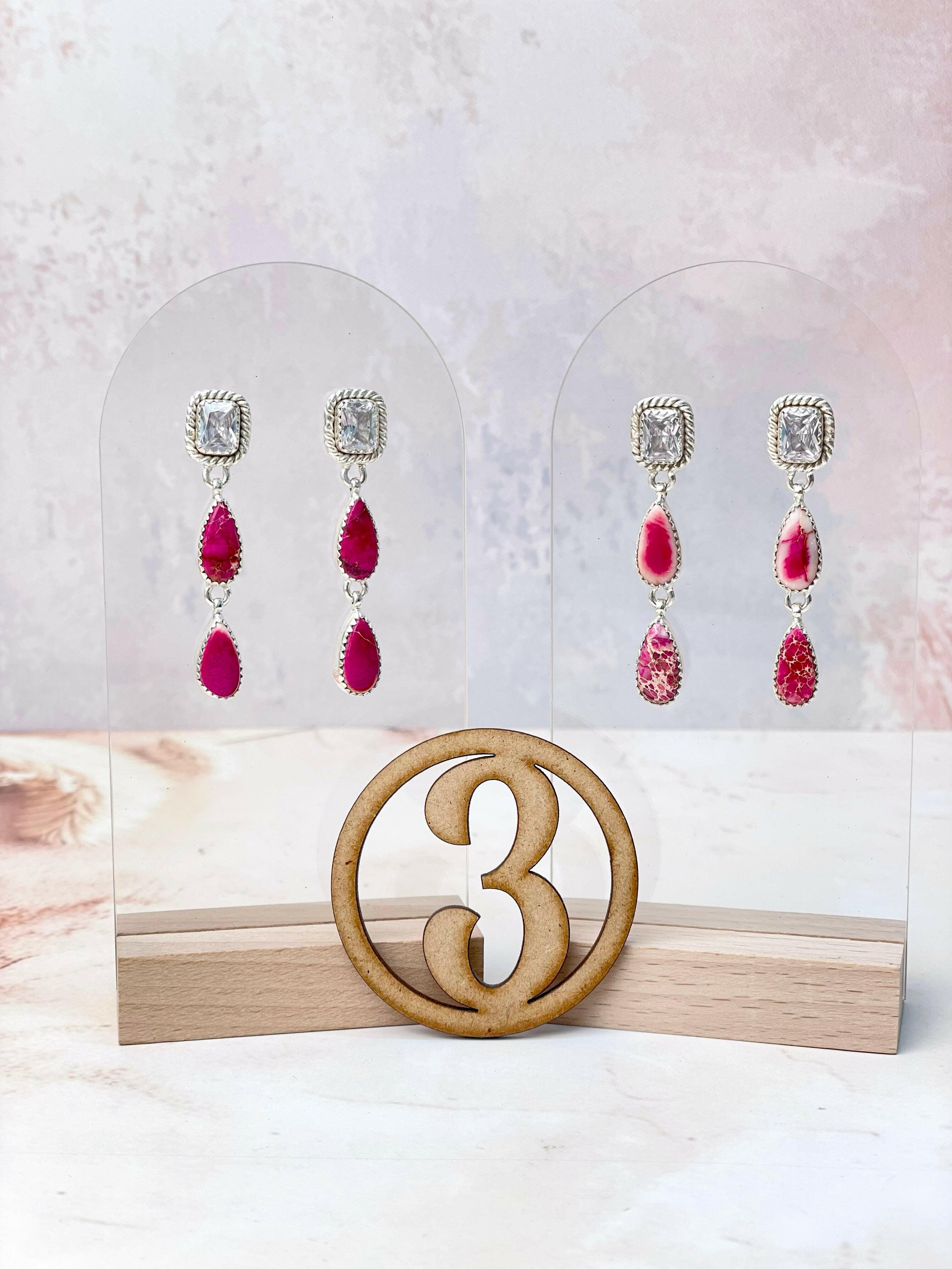 Princess Cut CZ and Jasper Earrings-Earrings-Krush Kandy, Women's Online Fashion Boutique Located in Phoenix, Arizona (Scottsdale Area)