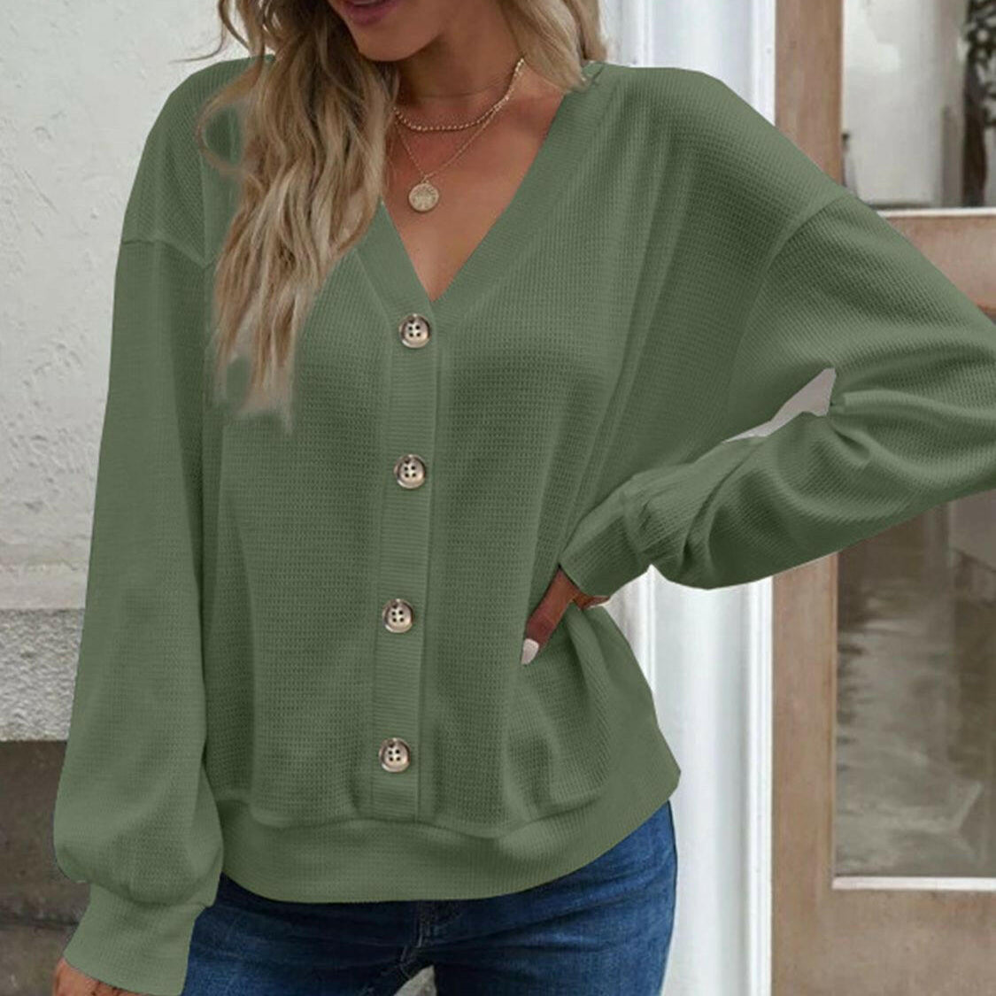 V-Neck Dropped Shoulder Blouse-Krush Kandy, Women's Online Fashion Boutique Located in Phoenix, Arizona (Scottsdale Area)