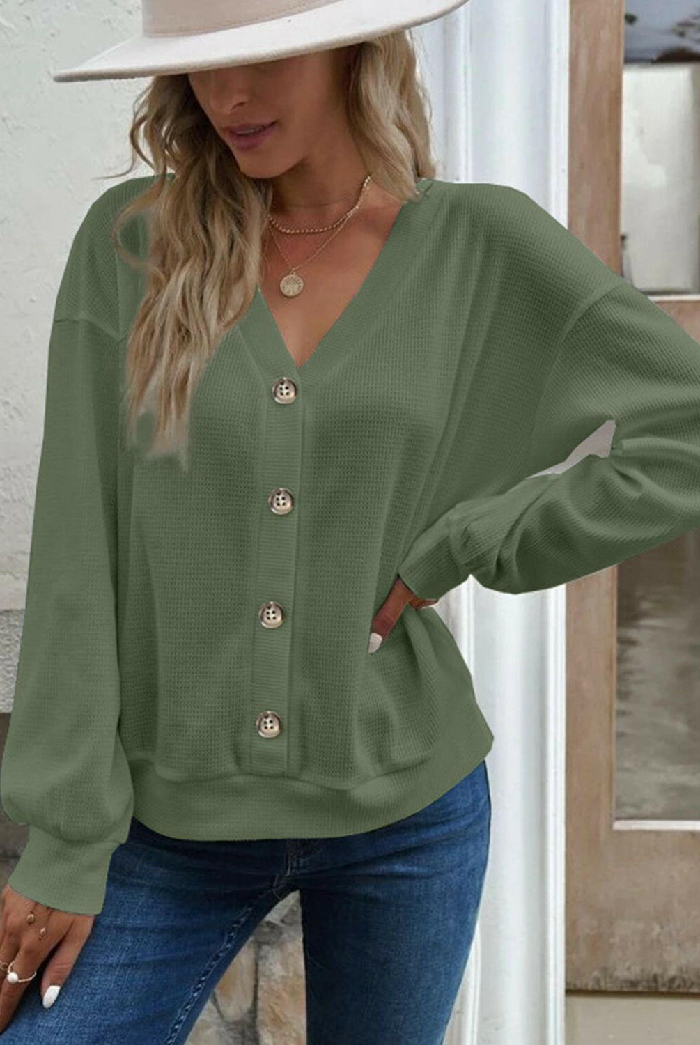 V-Neck Dropped Shoulder Blouse-Krush Kandy, Women's Online Fashion Boutique Located in Phoenix, Arizona (Scottsdale Area)