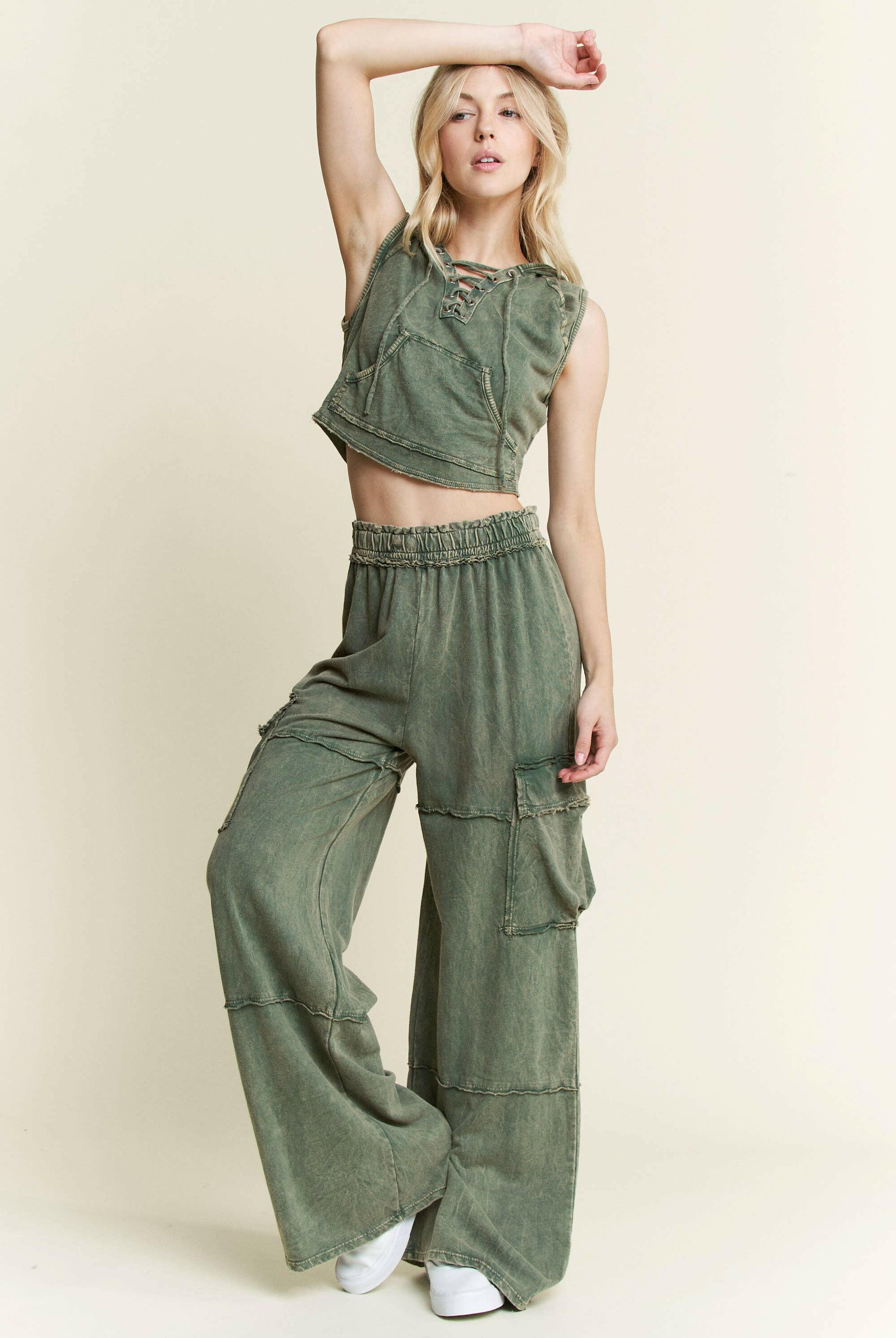 Mineral Wash Wide leg pants with Cargo Pockets-Bottoms-Krush Kandy, Women's Online Fashion Boutique Located in Phoenix, Arizona (Scottsdale Area)